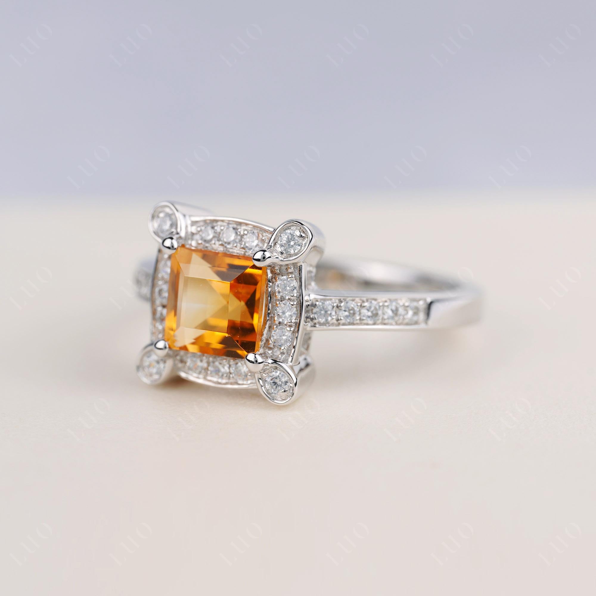 Princess Cut Citrine Halo Statement Ring - LUO Jewelry 