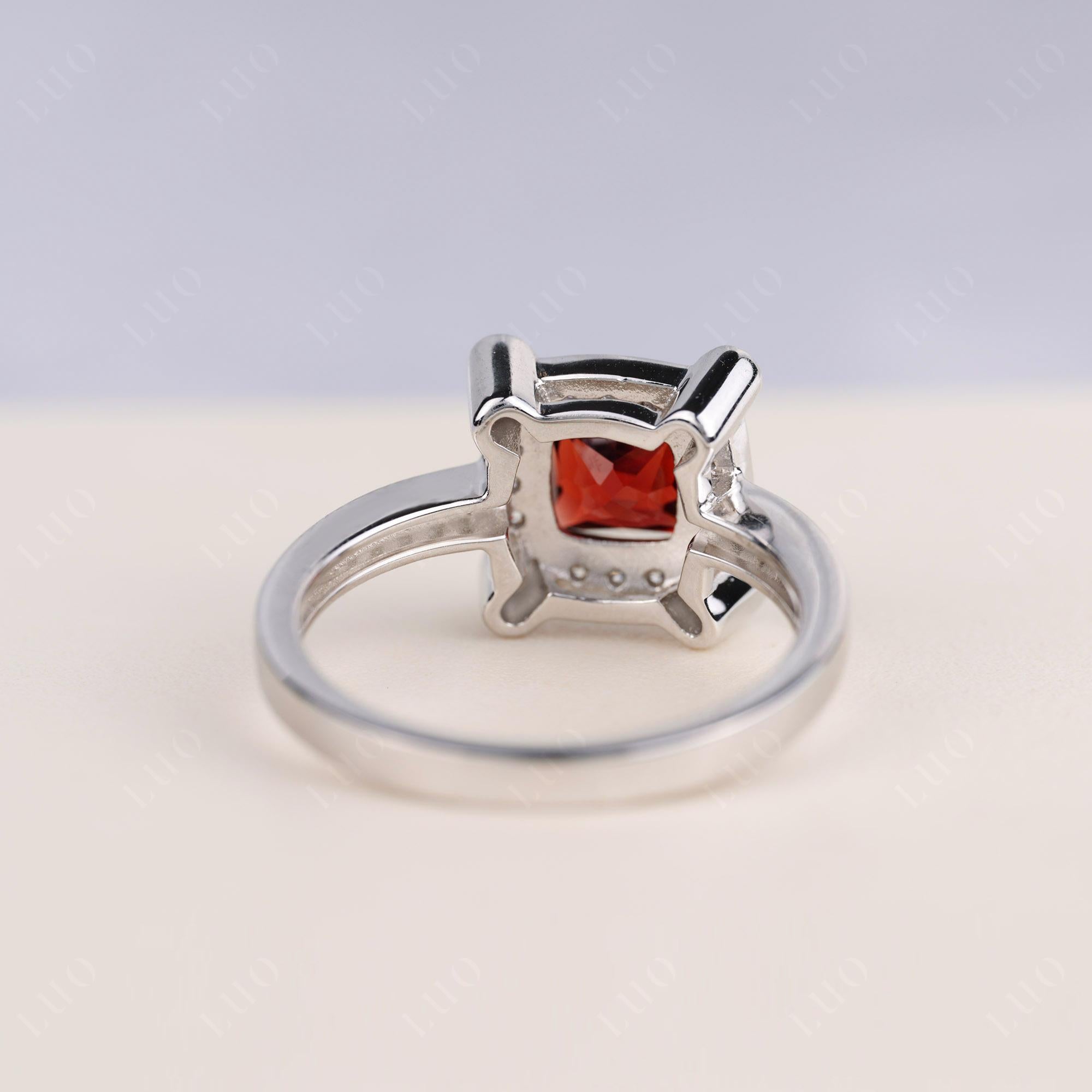 Princess Cut Garnet Halo Statement Ring - LUO Jewelry 