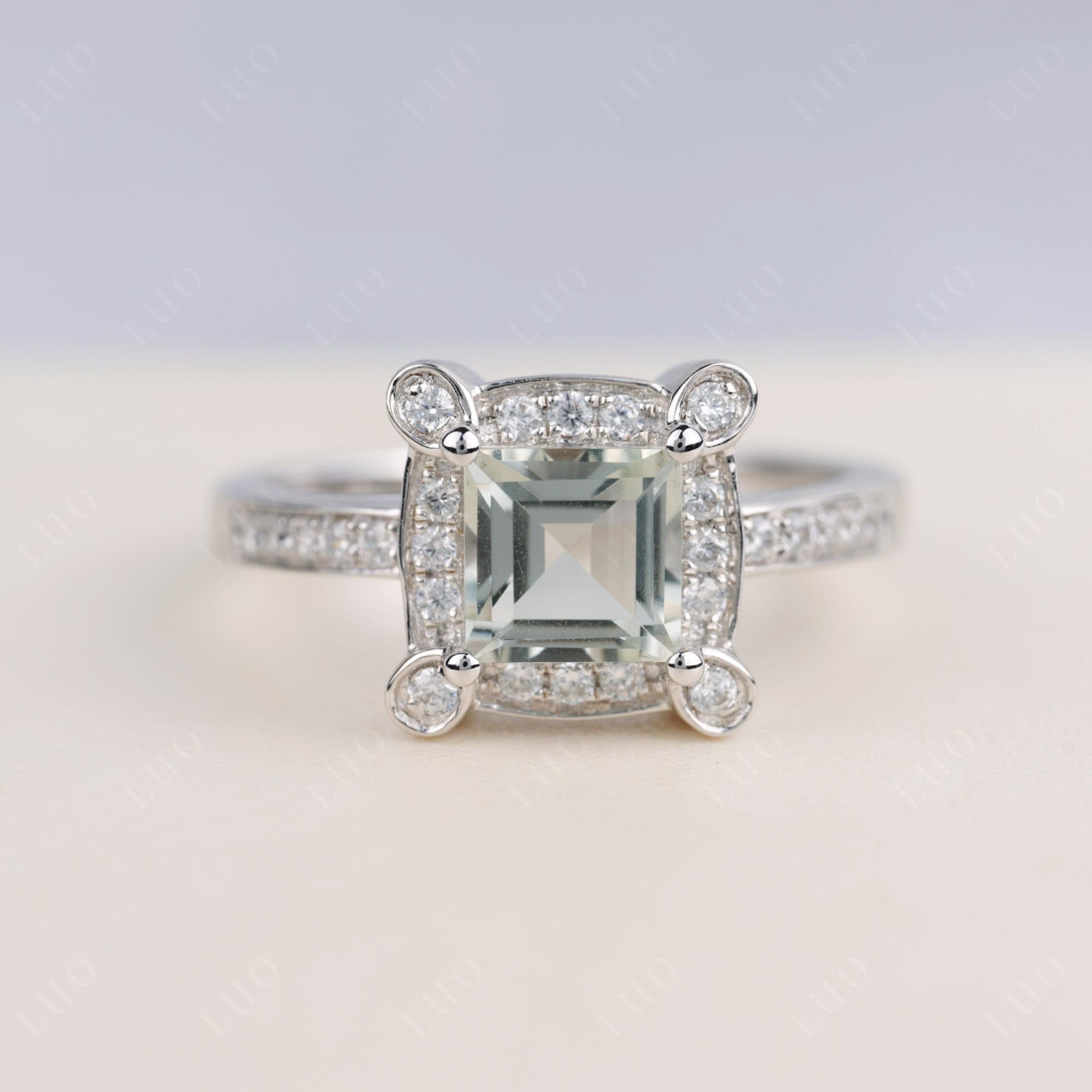 Princess Cut Green Amethyst Halo Statement Ring - LUO Jewelry 