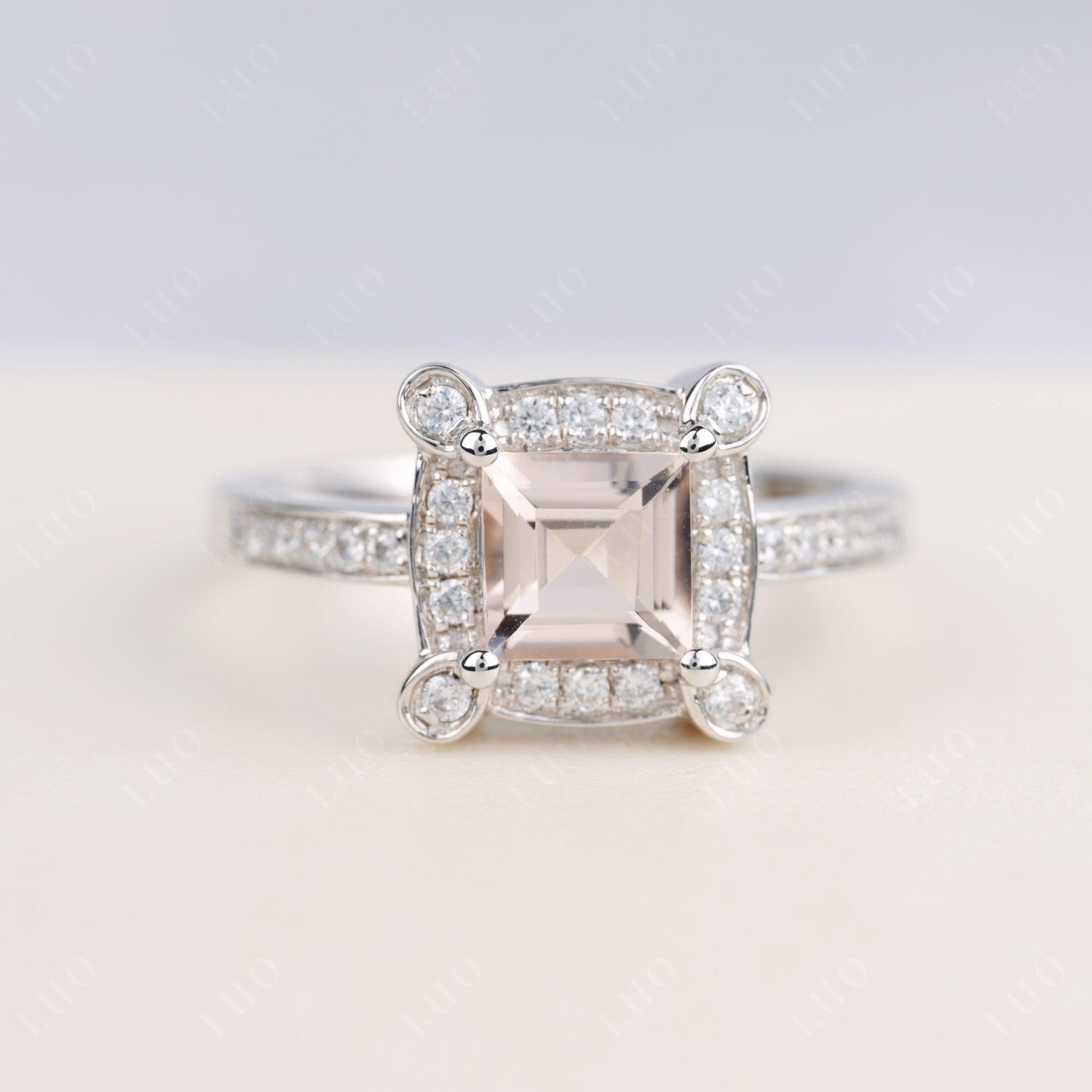 Princess Cut Morganite Halo Statement Ring - LUO Jewelry 