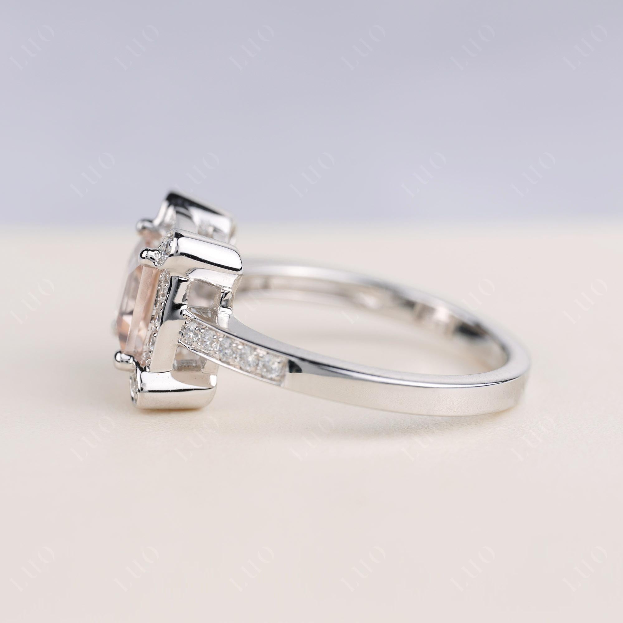 Princess Cut Morganite Halo Statement Ring - LUO Jewelry 