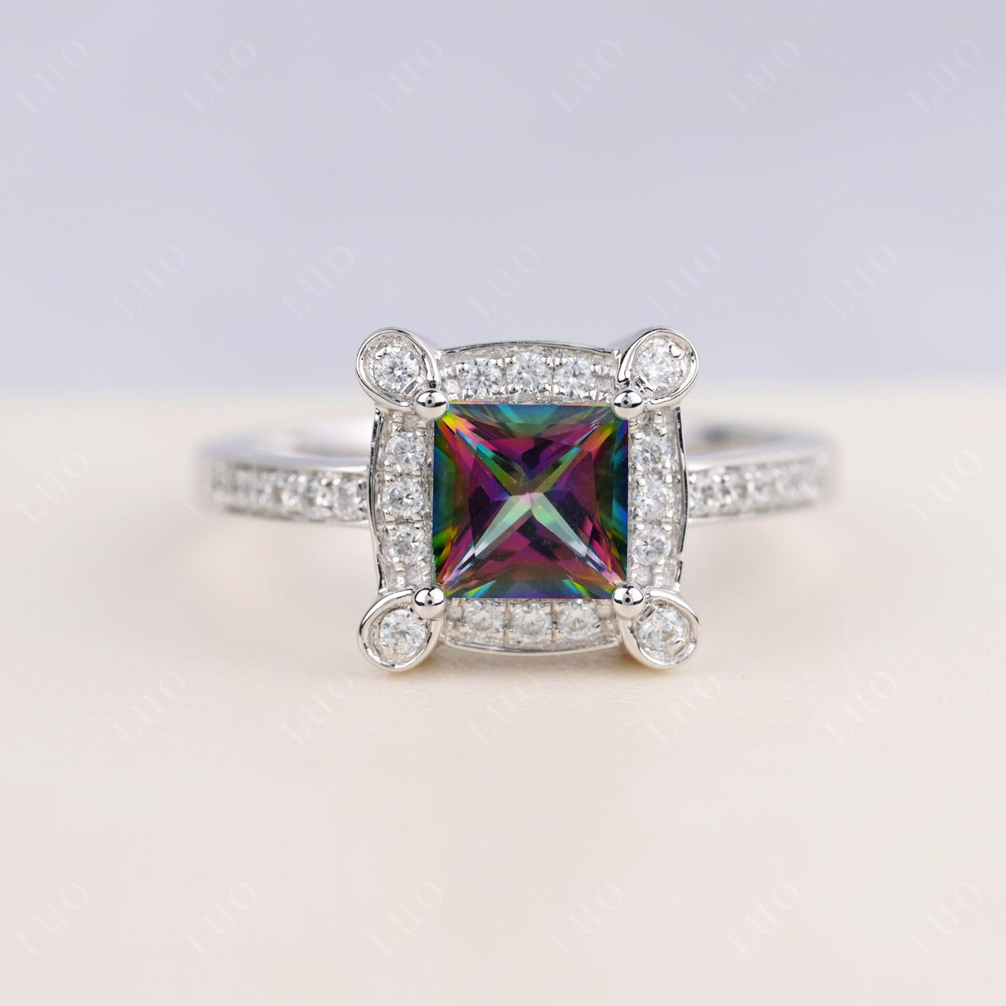 Princess Cut Mystic Topaz Halo Statement Ring - LUO Jewelry 