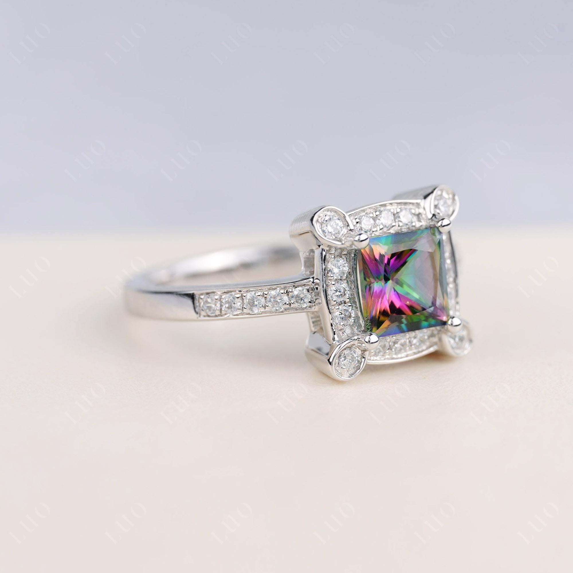 Princess Cut Mystic Topaz Halo Statement Ring - LUO Jewelry 