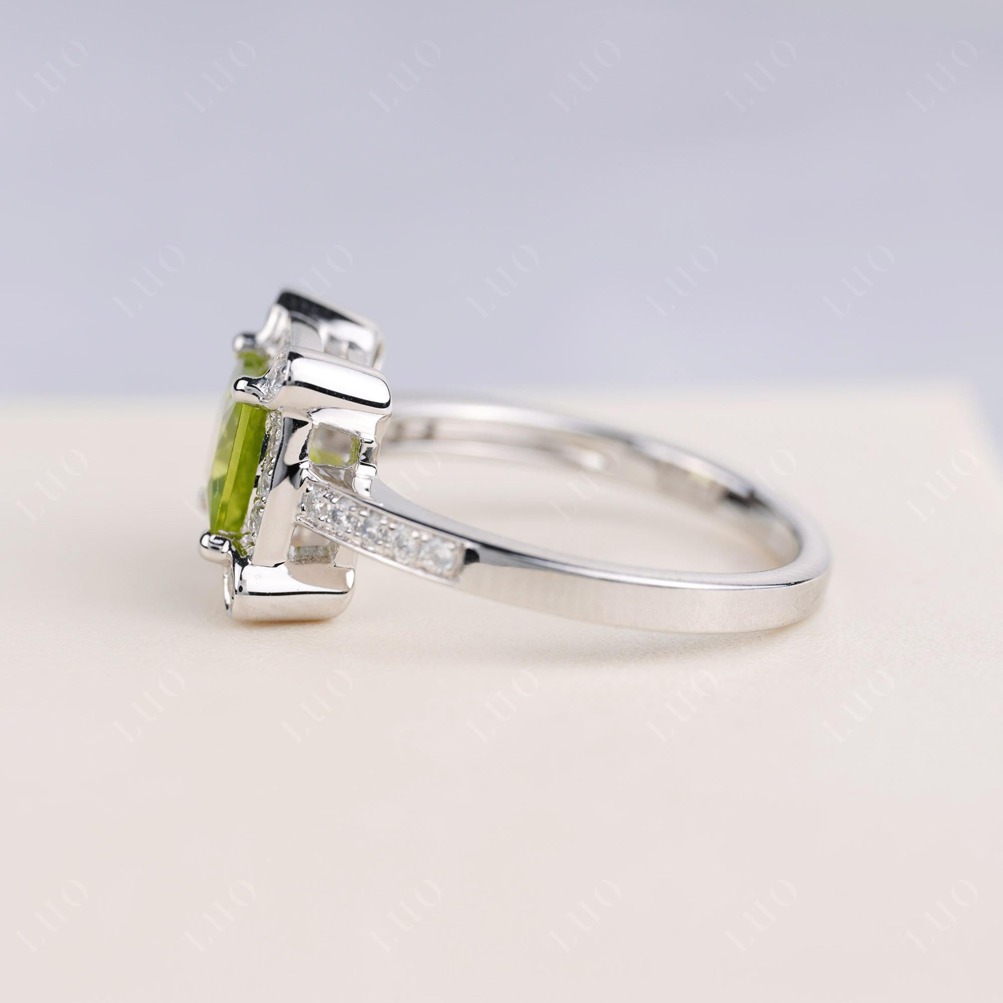 Princess Cut Peridot Halo Statement Ring - LUO Jewelry 