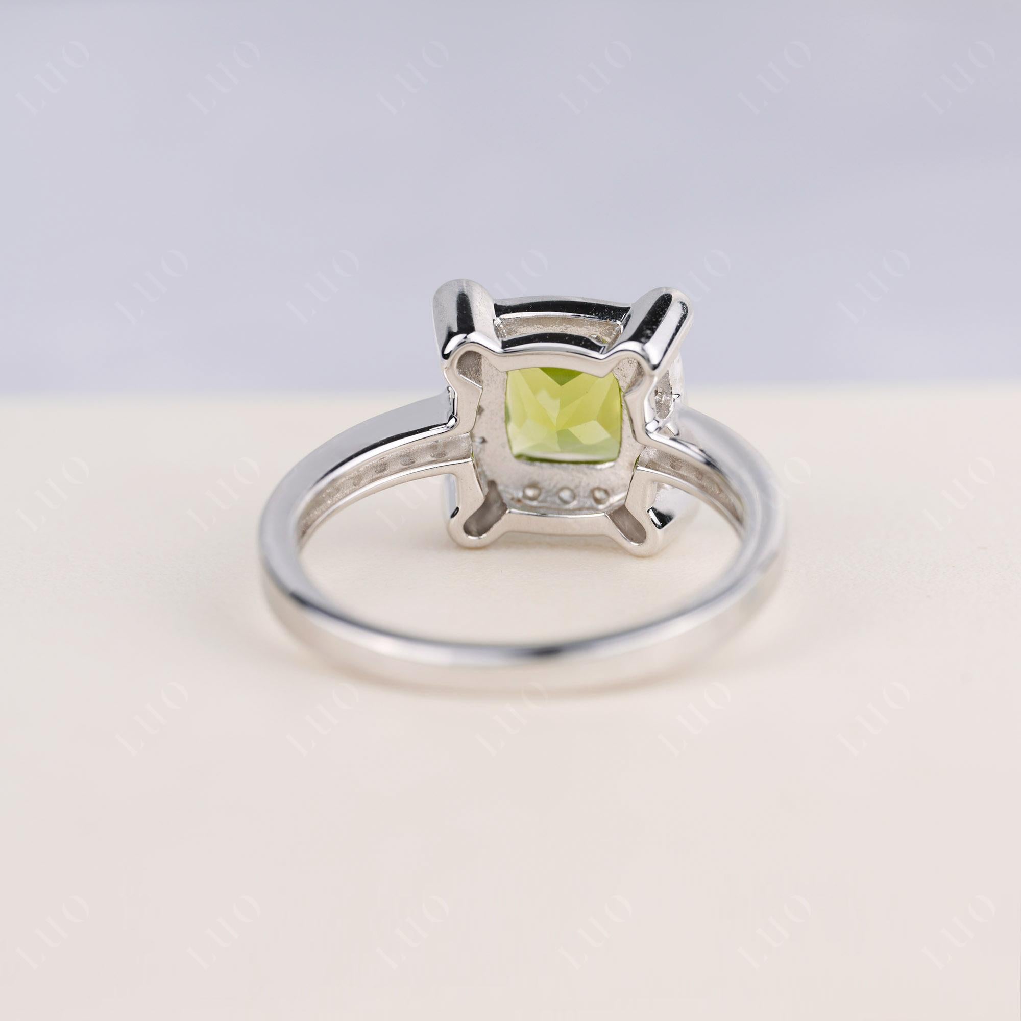 Princess Cut Peridot Halo Statement Ring - LUO Jewelry 