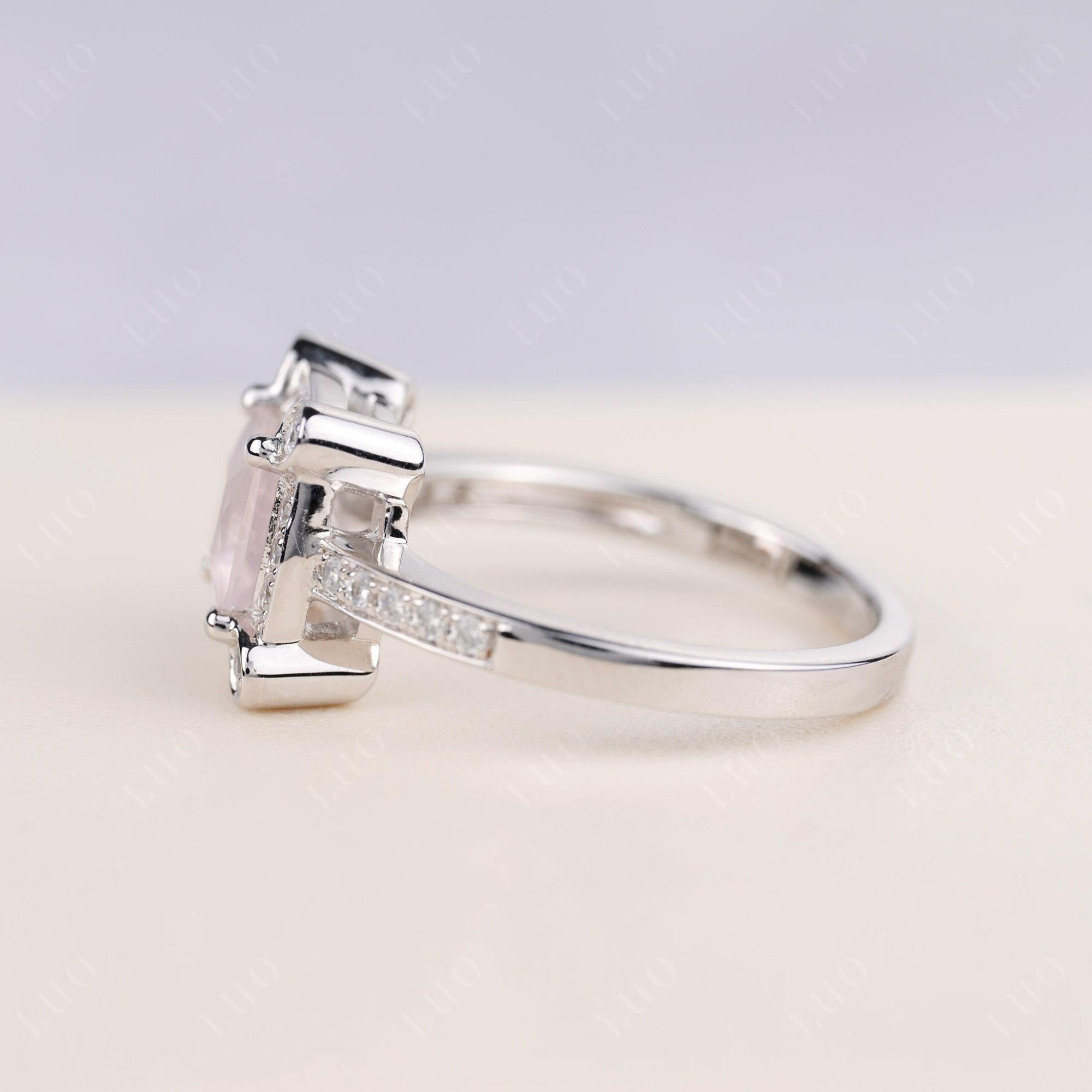 Princess Cut Rose Quartz Halo Statement Ring - LUO Jewelry 