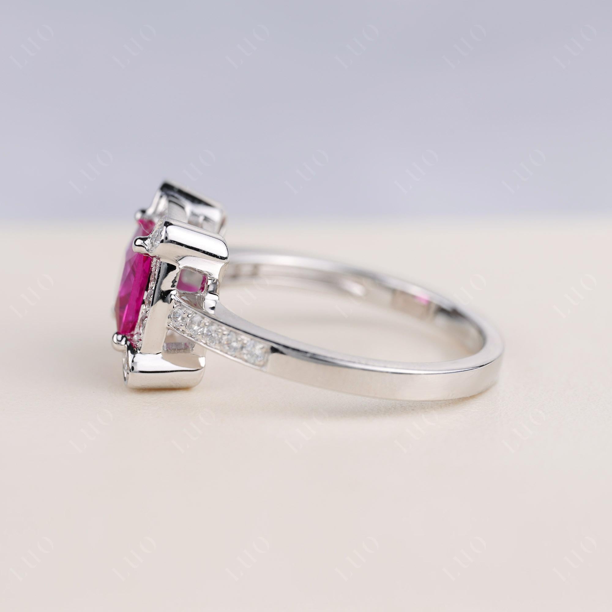 Princess Cut Ruby Halo Statement Ring - LUO Jewelry 