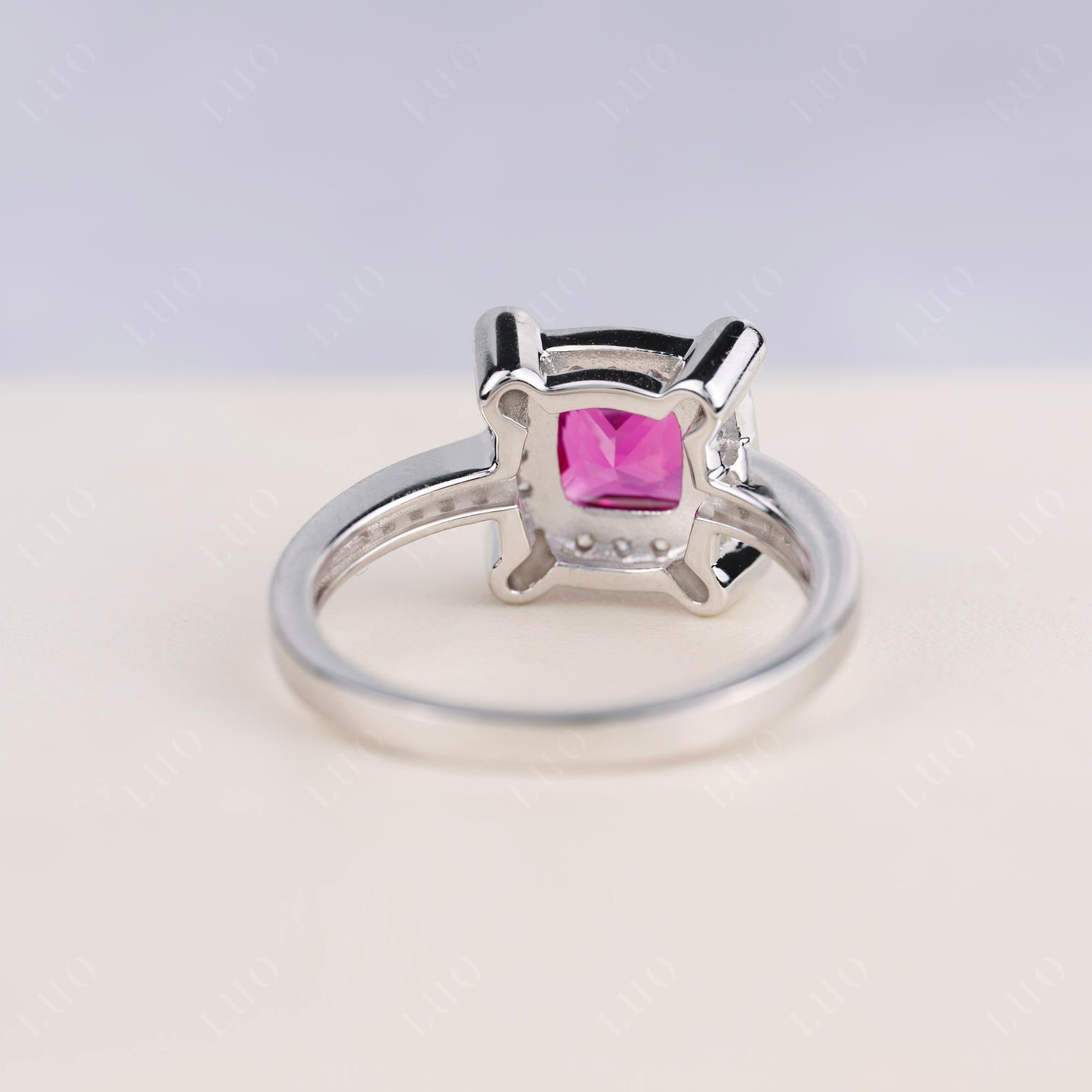 Princess Cut Ruby Halo Statement Ring - LUO Jewelry 