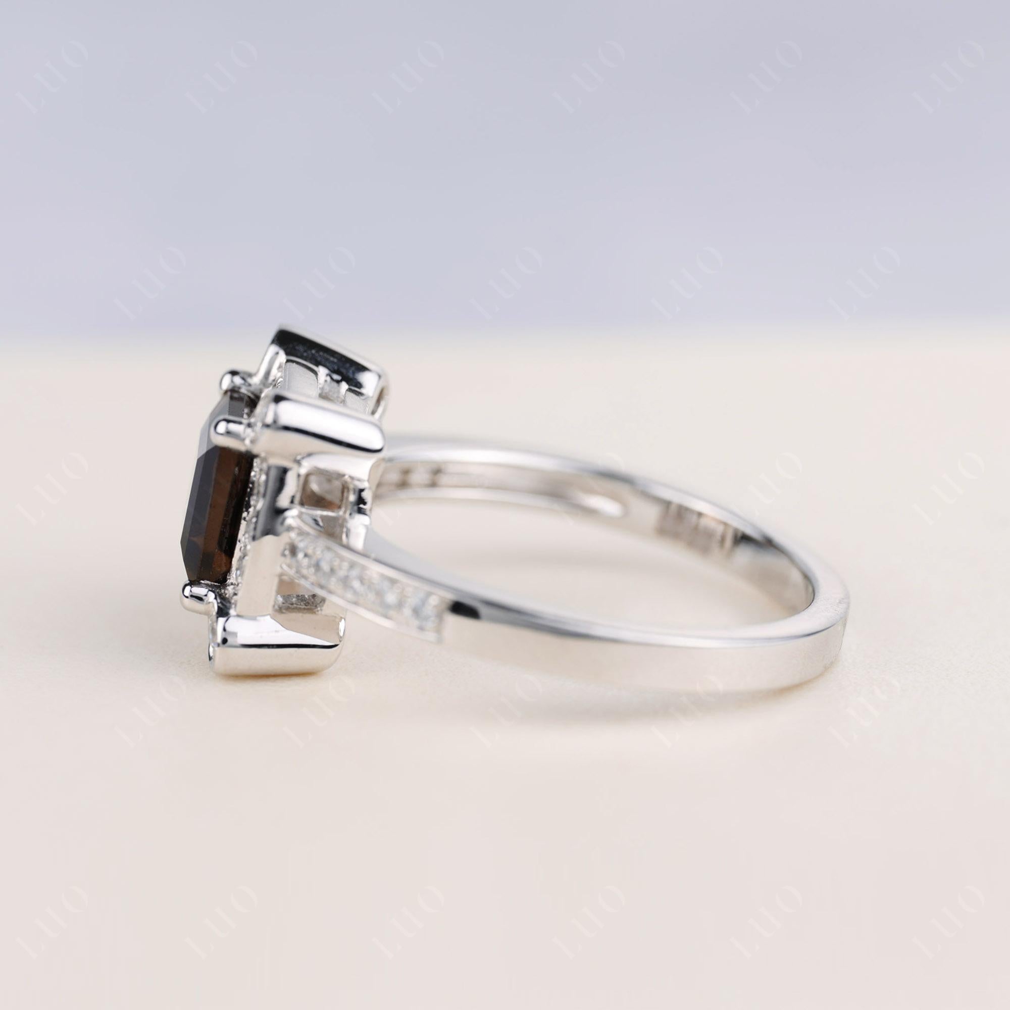 Princess Cut Smoky Quartz Halo Statement Ring - LUO Jewelry 