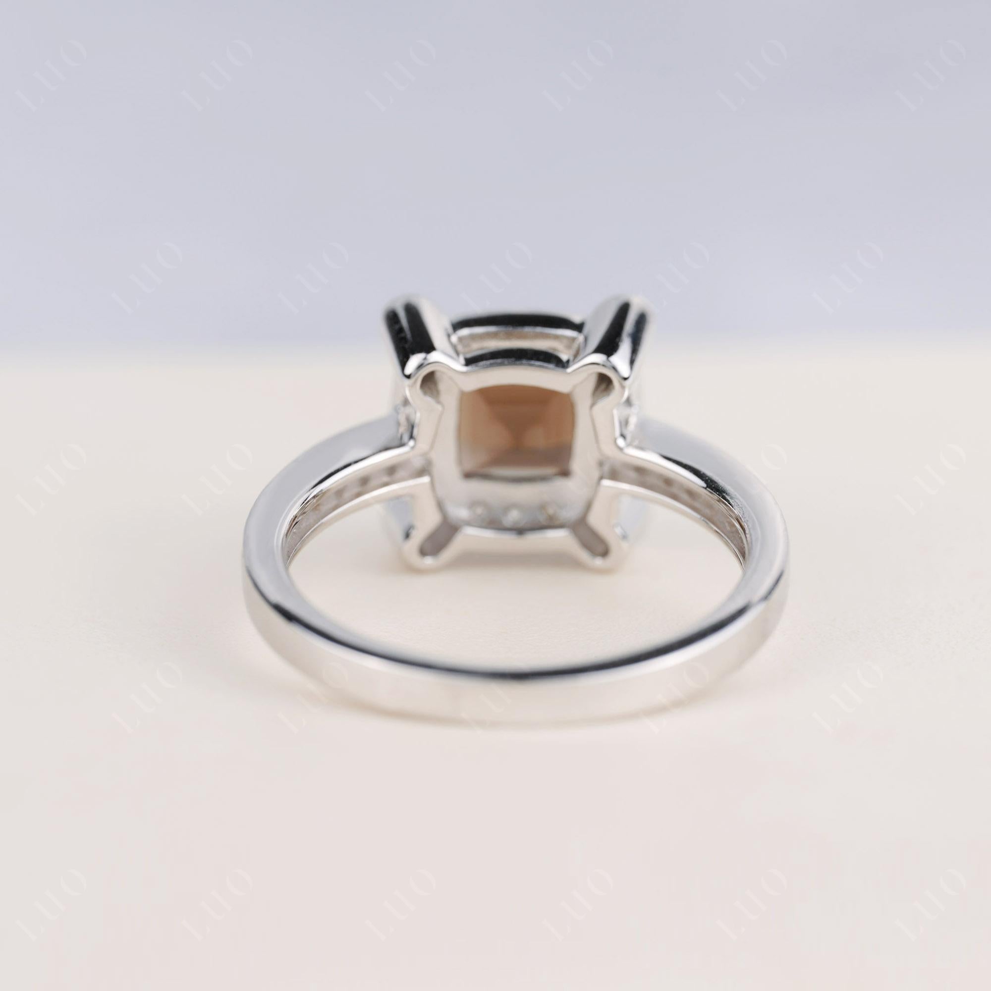 Princess Cut Smoky Quartz Halo Statement Ring - LUO Jewelry 