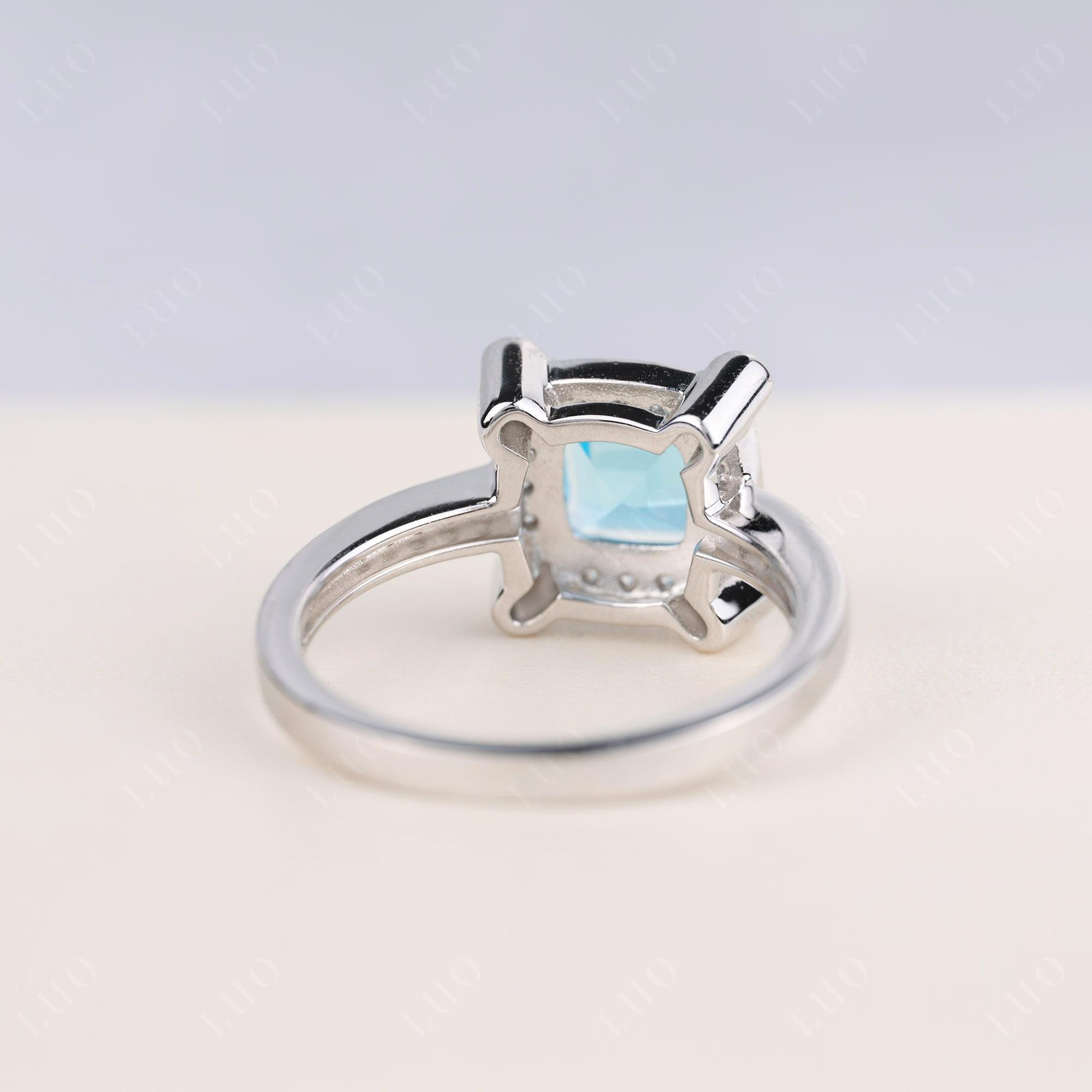 Princess Cut Swiss Blue Topaz Halo Statement Ring - LUO Jewelry 