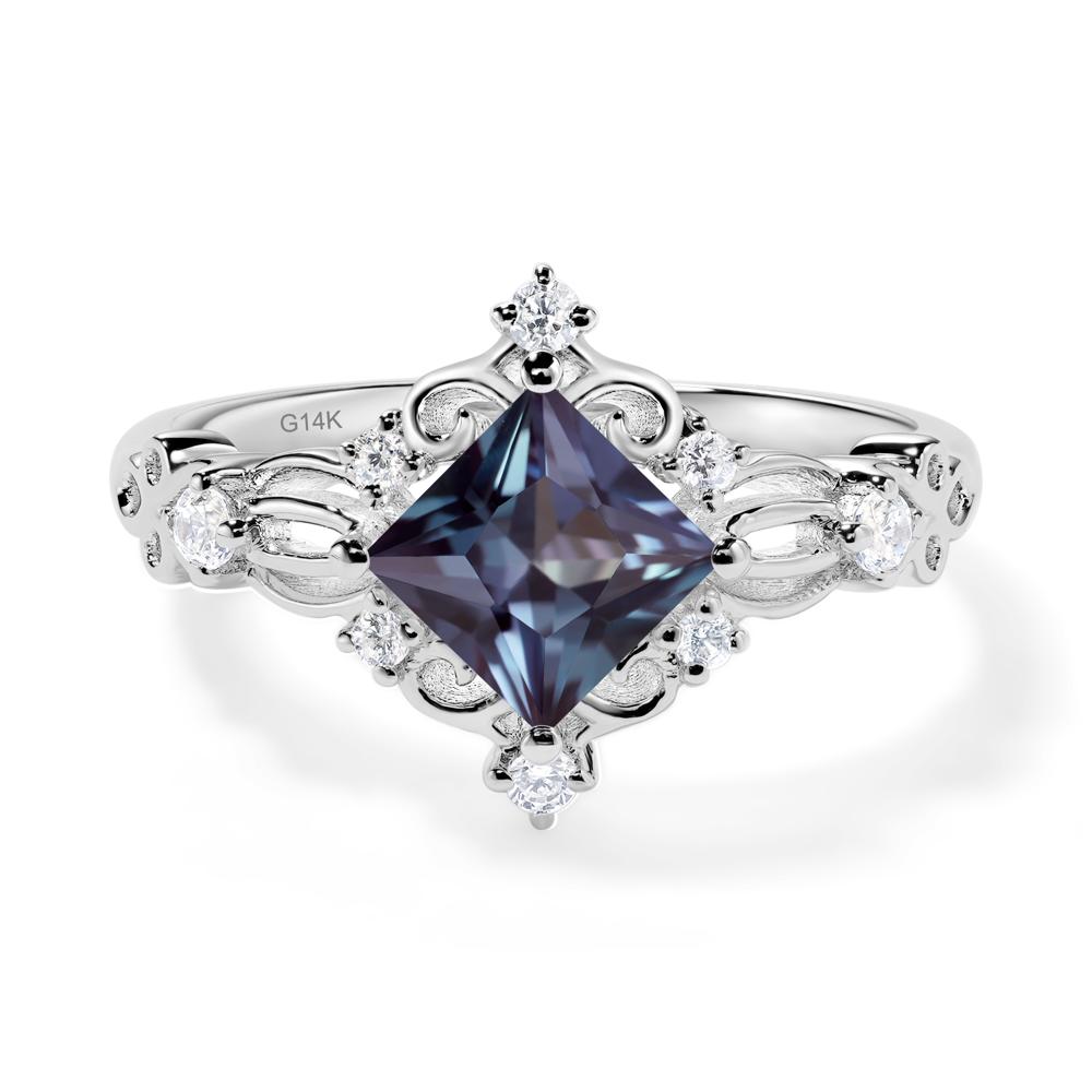 Princess Cut Alexandrite Art Deco Ring - LUO Jewelry #metal_14k white gold