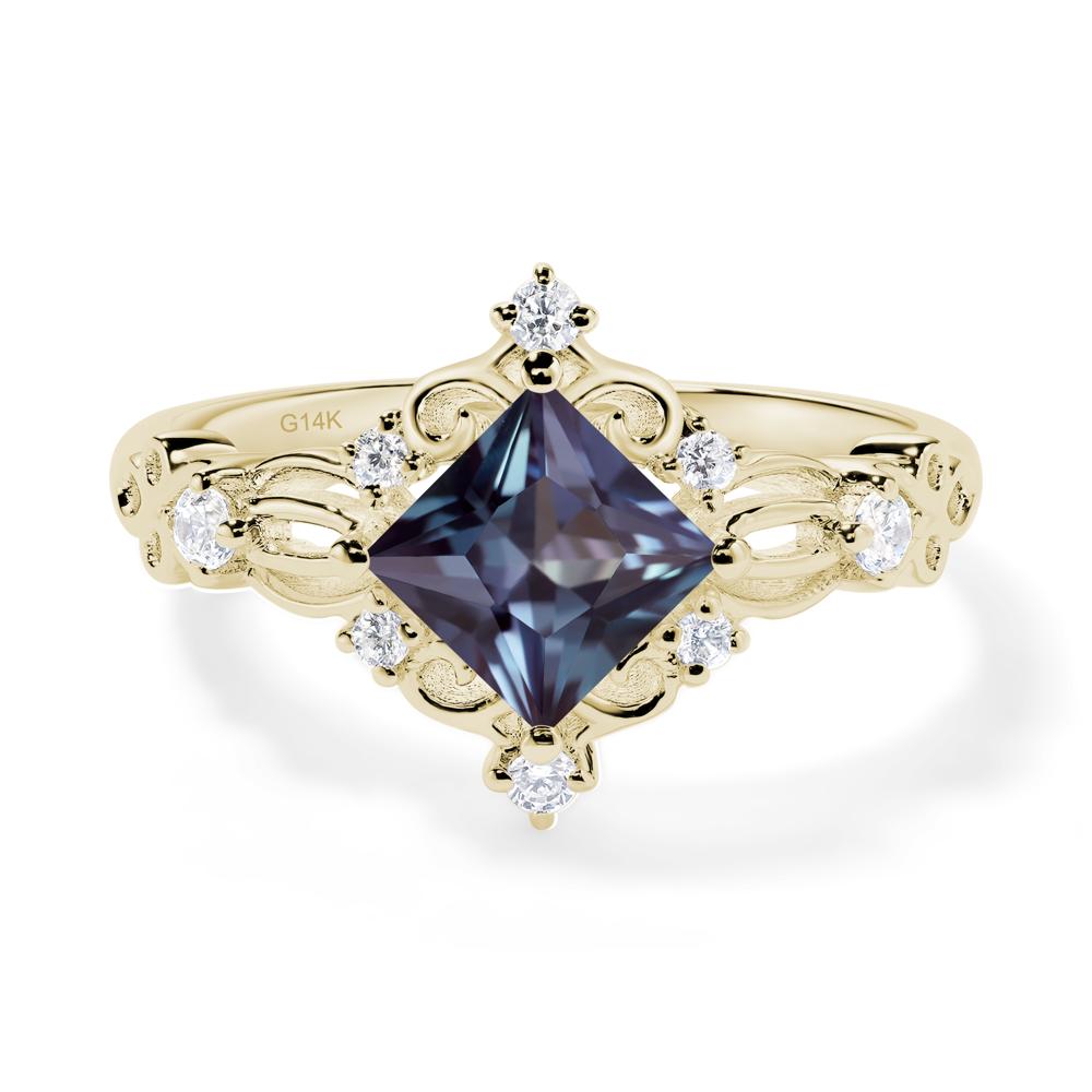 Princess Cut Alexandrite Art Deco Ring - LUO Jewelry #metal_14k yellow gold