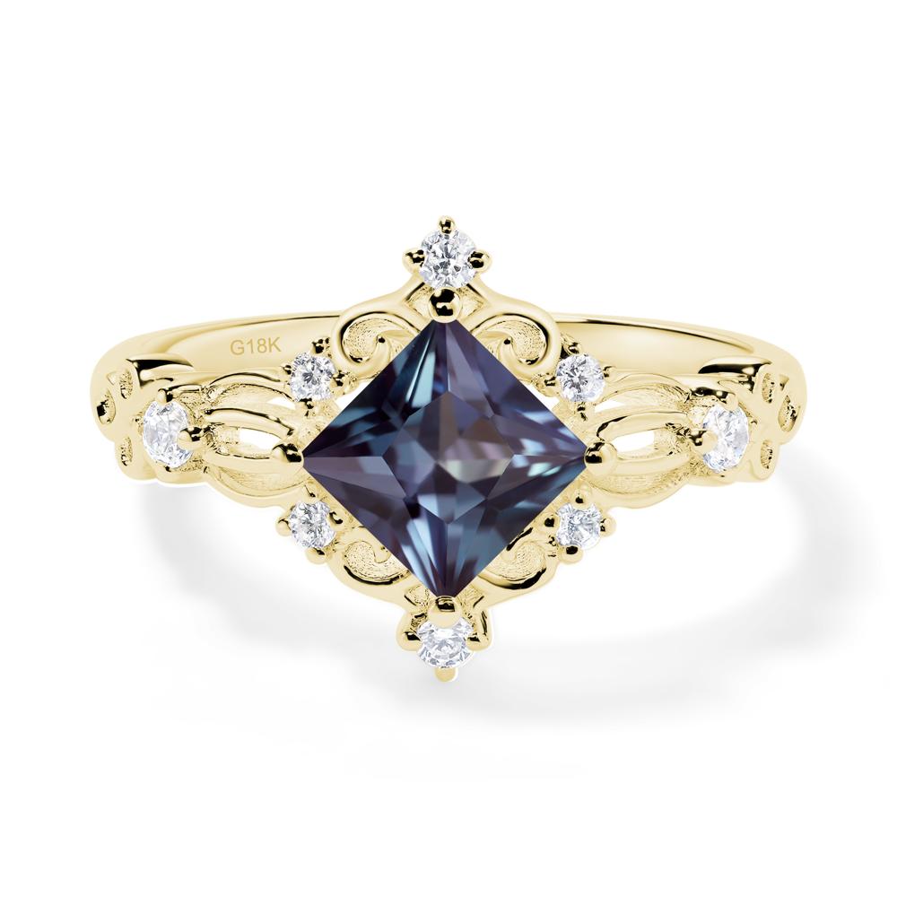 Princess Cut Alexandrite Art Deco Ring - LUO Jewelry #metal_18k yellow gold