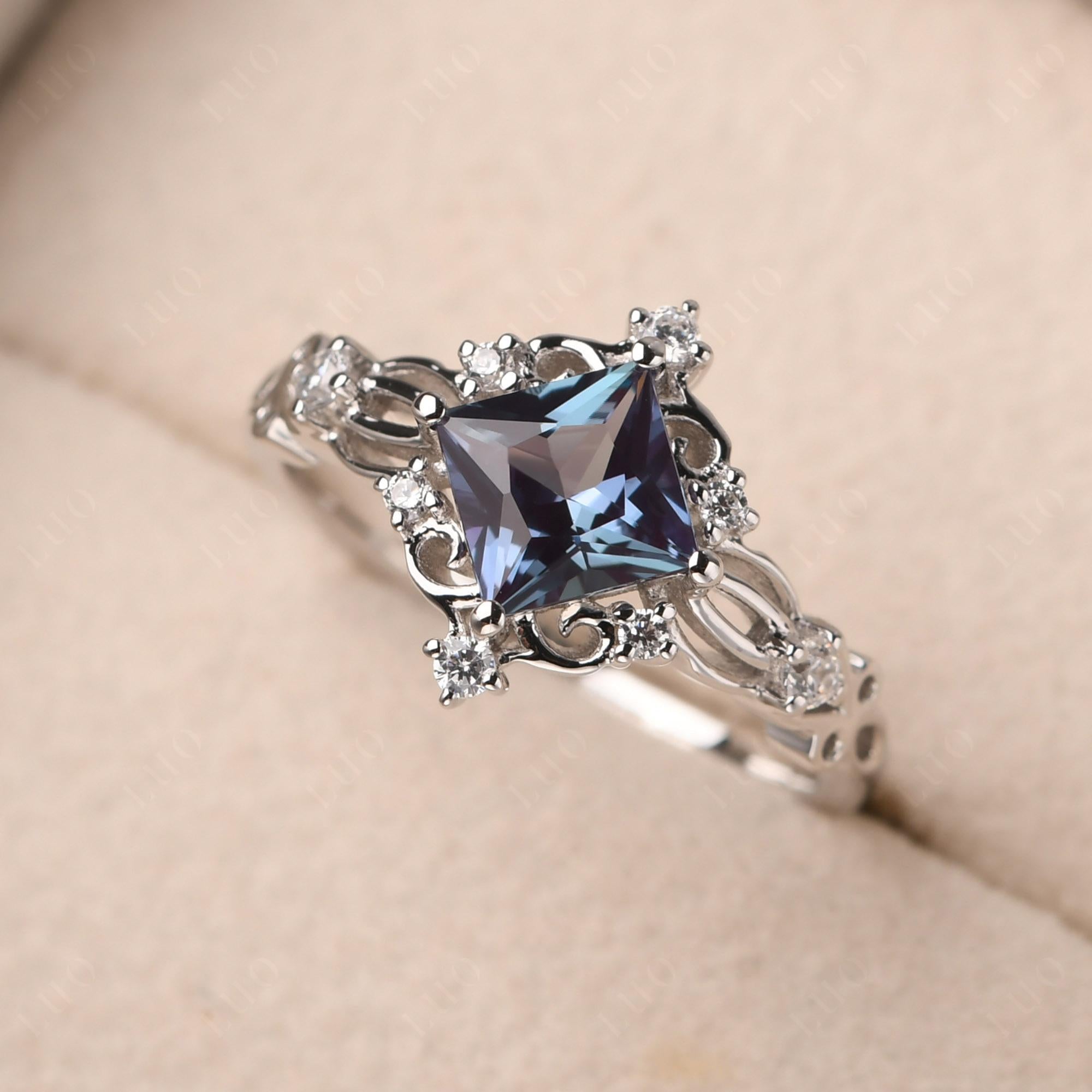 Princess Cut Alexandrite Art Deco Ring - LUO Jewelry 