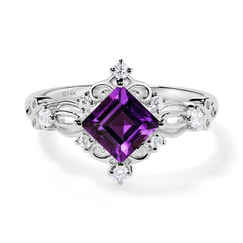 1.65 outlet Cts. AAA Natural African Amethyst Engagement Ring, Moissanite Micro Set in Rhodium Plating, Vintage Art deco Amethyst Bridal Ring Gift