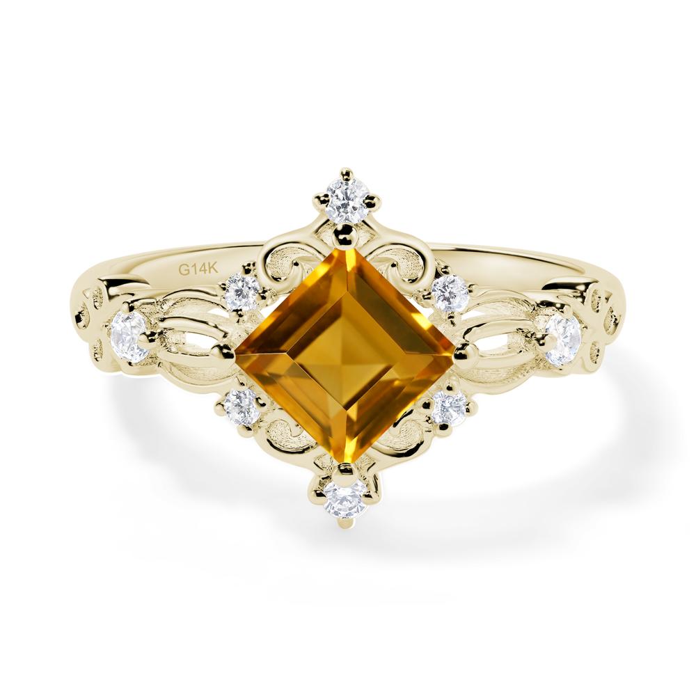 Square Cut Citrine Art Deco Ring - LUO Jewelry #metal_14k yellow gold