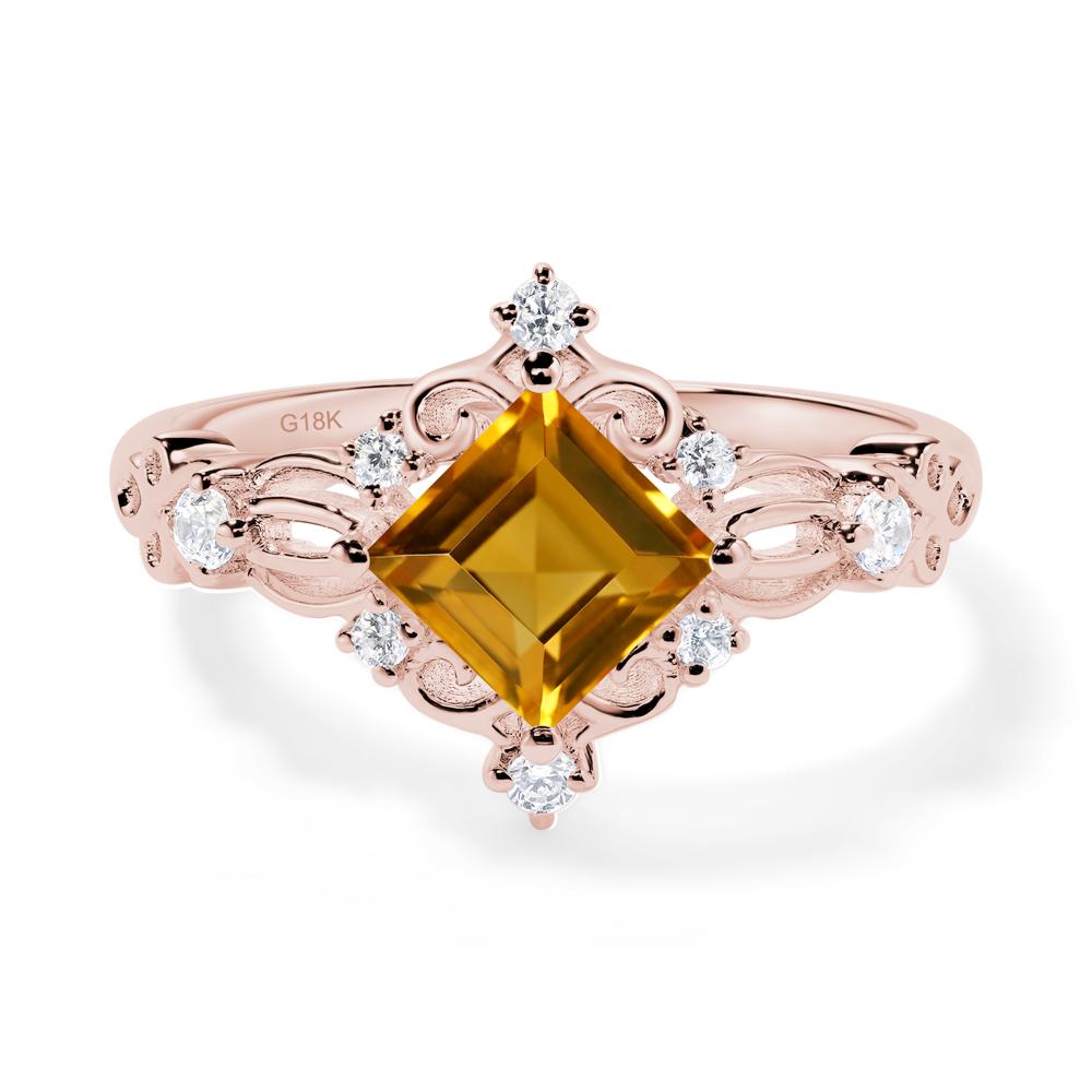 Square Cut Citrine Art Deco Ring - LUO Jewelry #metal_18k rose gold