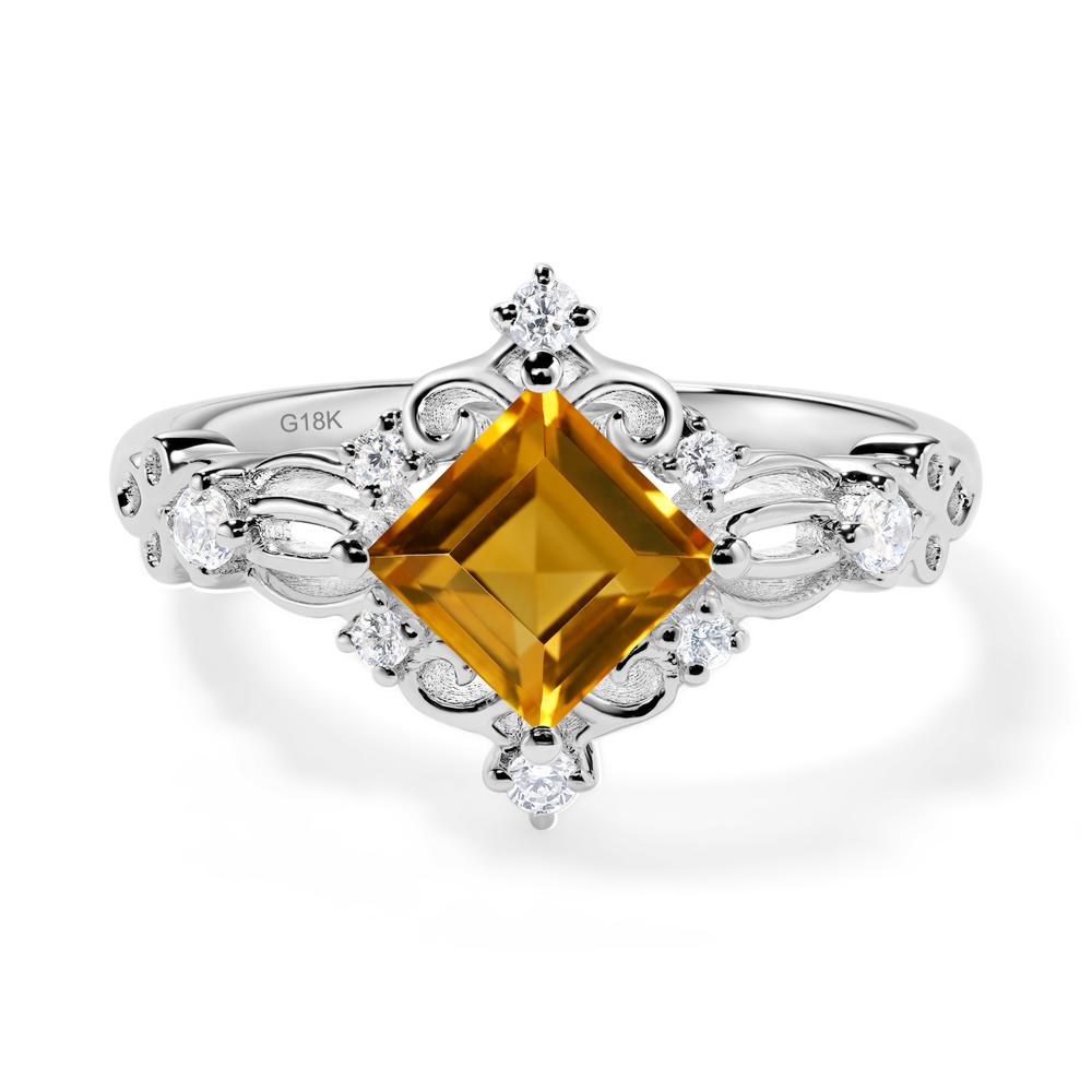 Square Cut Citrine Art Deco Ring - LUO Jewelry #metal_18k white gold