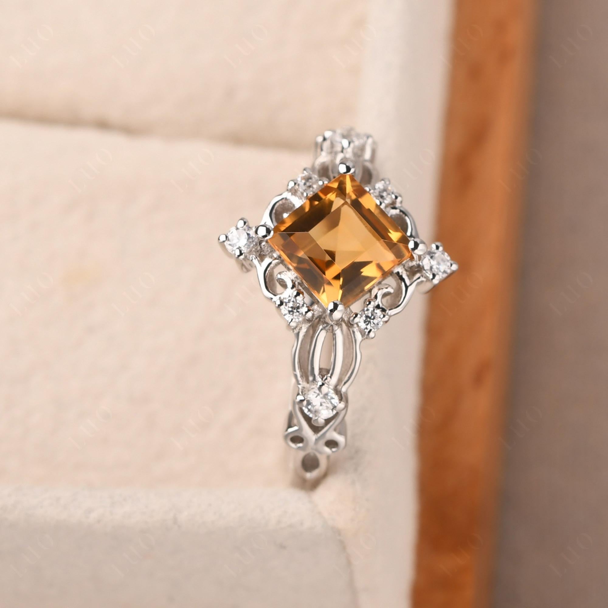 Square Cut Citrine Art Deco Ring - LUO Jewelry 