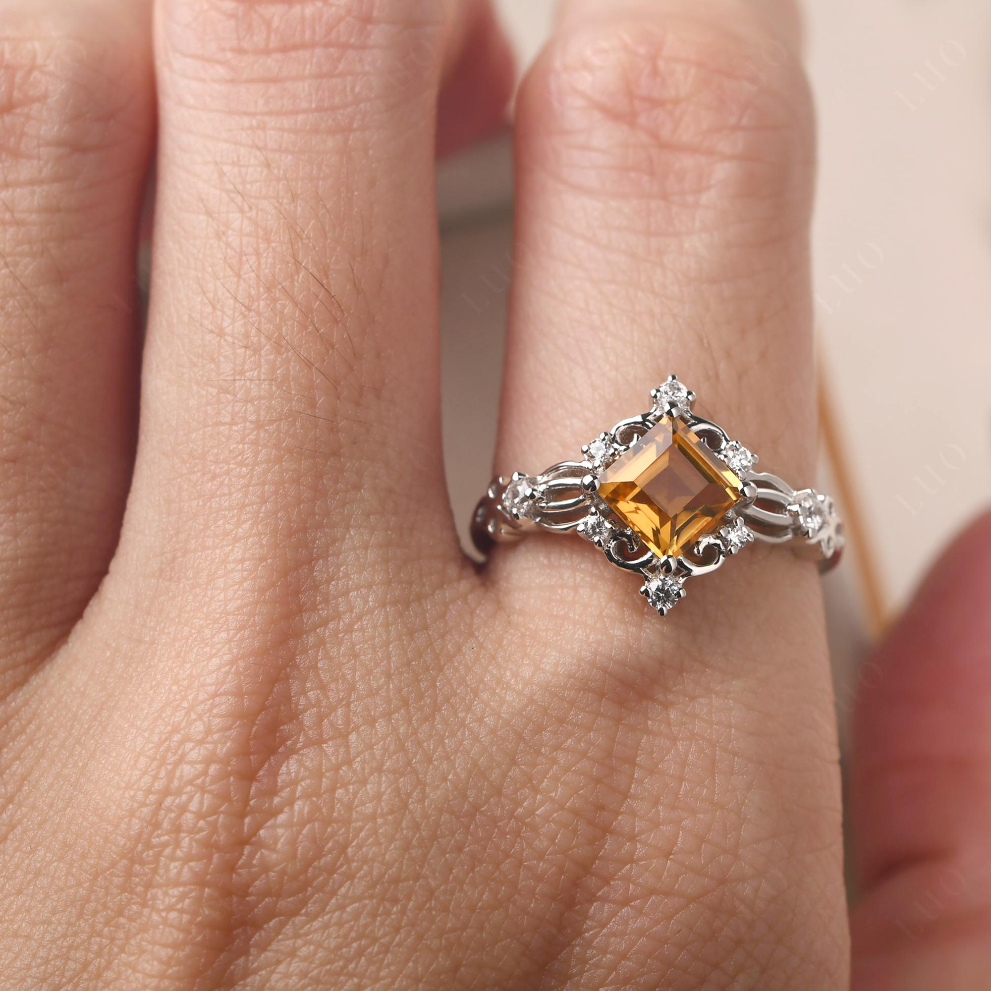 Square Cut Citrine Art Deco Ring - LUO Jewelry 