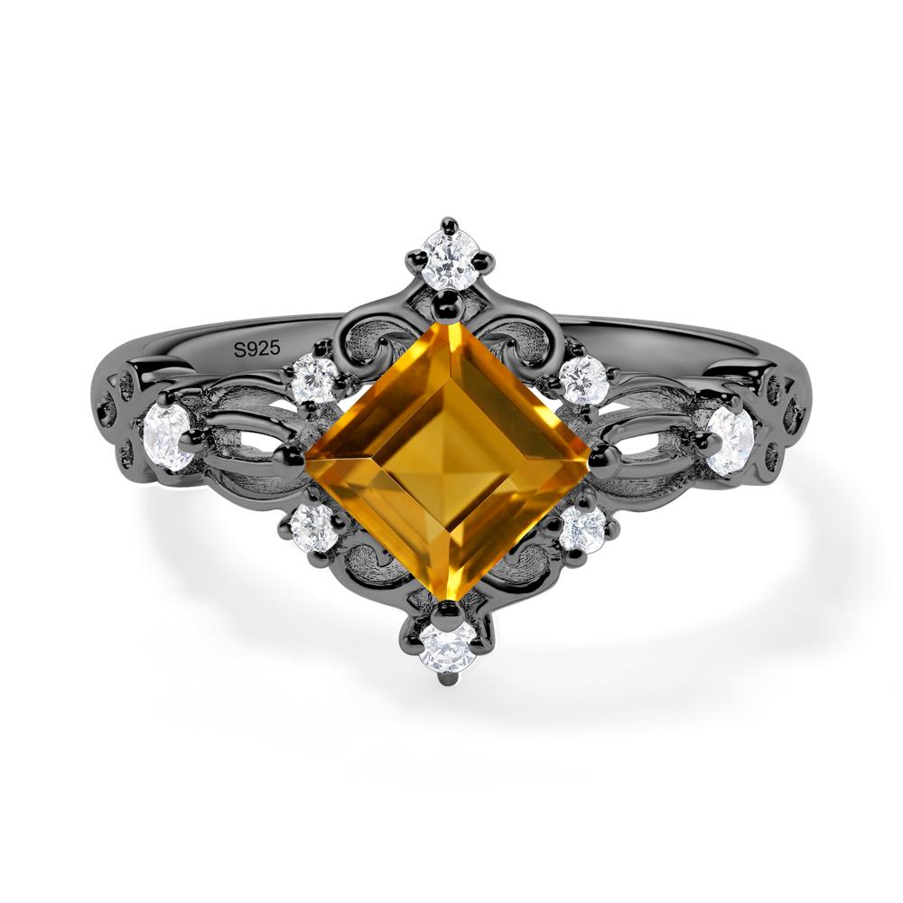 Square Cut Citrine Art Deco Ring - LUO Jewelry #metal_black finish sterling silver