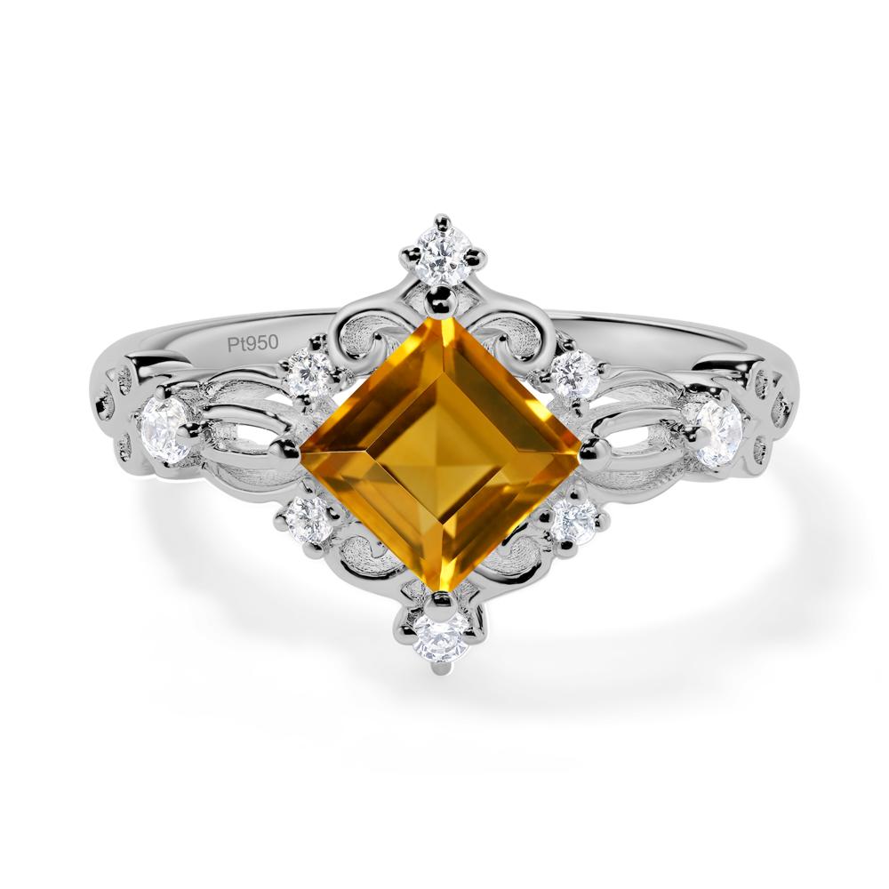 Square Cut Citrine Art Deco Ring - LUO Jewelry #metal_platinum