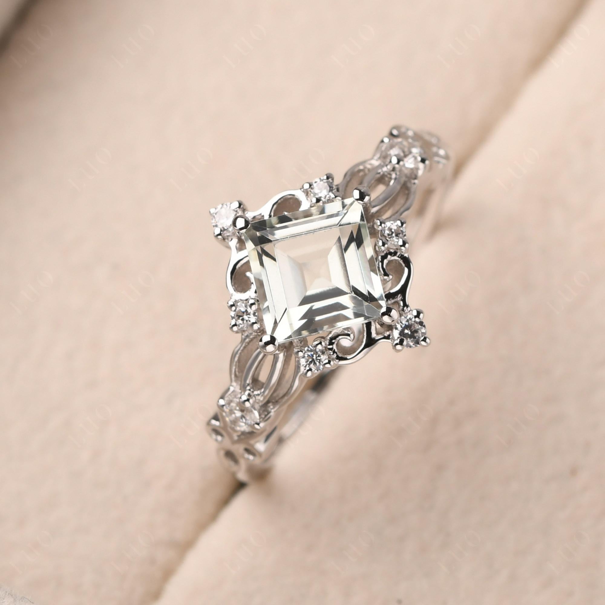 Square Cut Green Amethyst Art Deco Ring - LUO Jewelry 