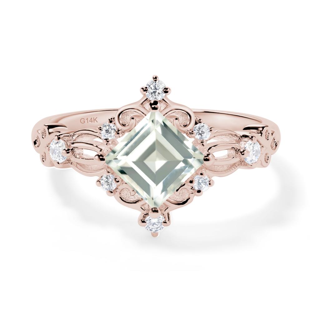 Square Cut Green Amethyst Art Deco Ring - LUO Jewelry #metal_14k rose gold