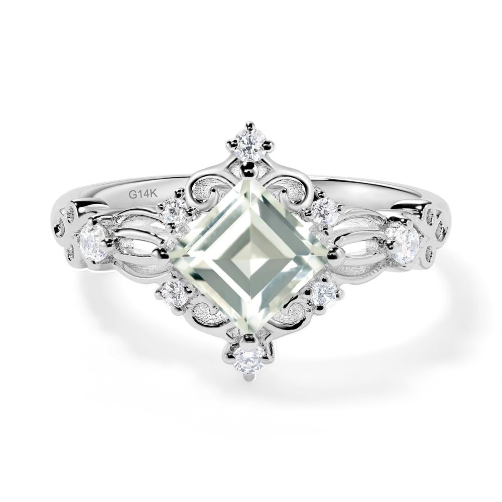 Square Cut Green Amethyst Art Deco Ring - LUO Jewelry #metal_14k white gold