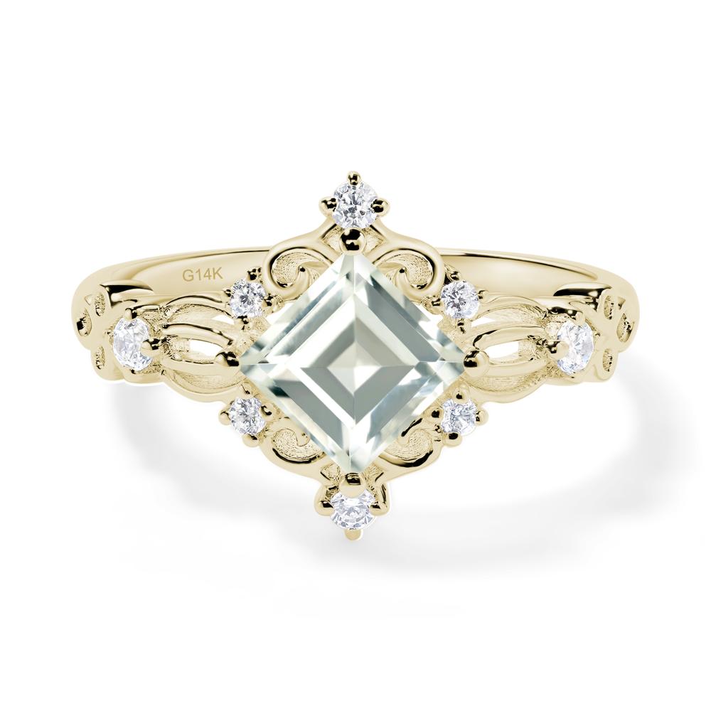 Square Cut Green Amethyst Art Deco Ring - LUO Jewelry #metal_14k yellow gold