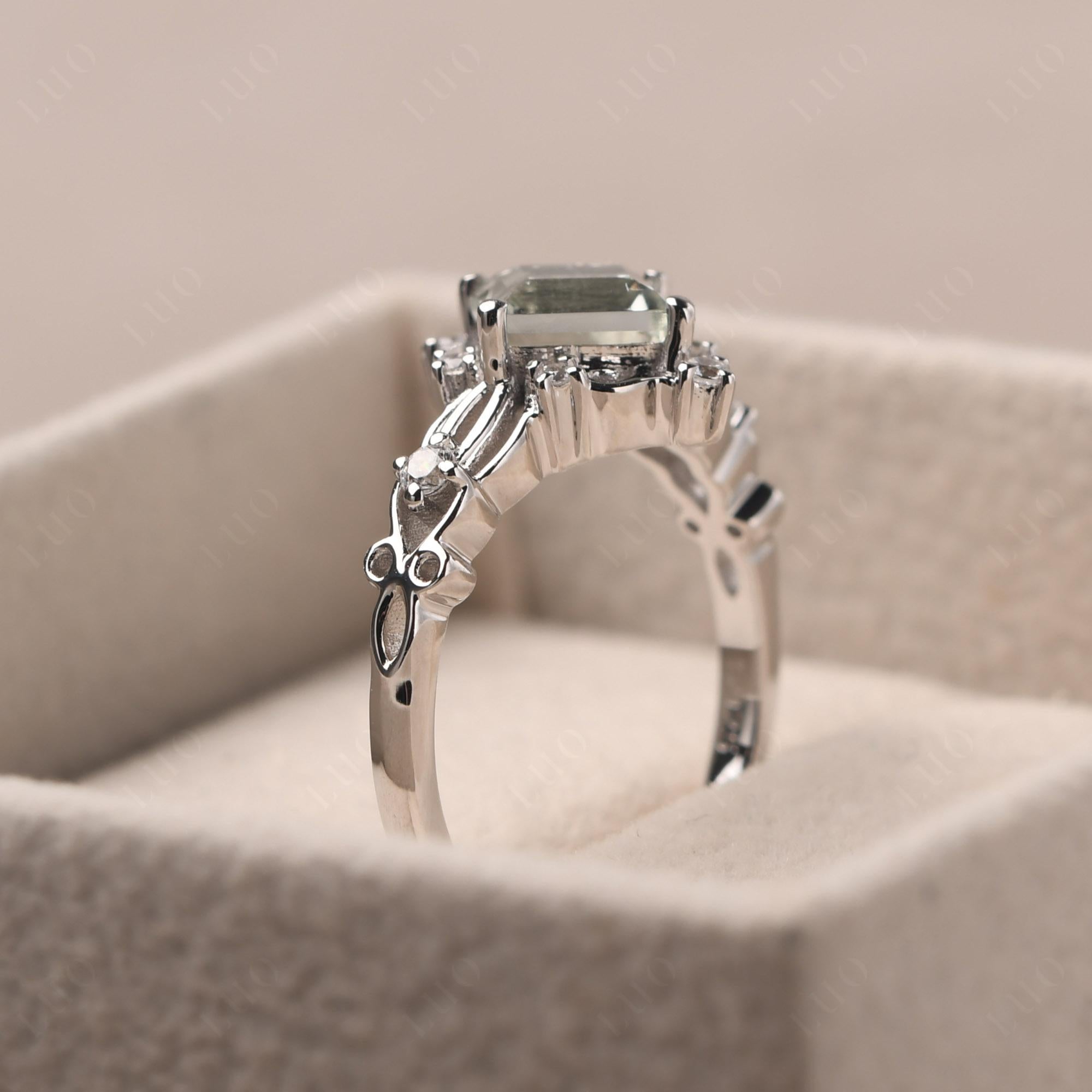 Square Cut Green Amethyst Art Deco Ring - LUO Jewelry 