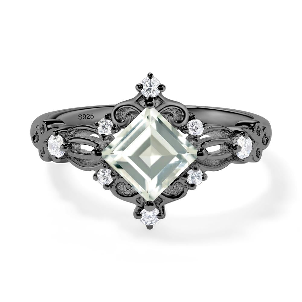 Square Cut Green Amethyst Art Deco Ring - LUO Jewelry #metal_black finish sterling silver