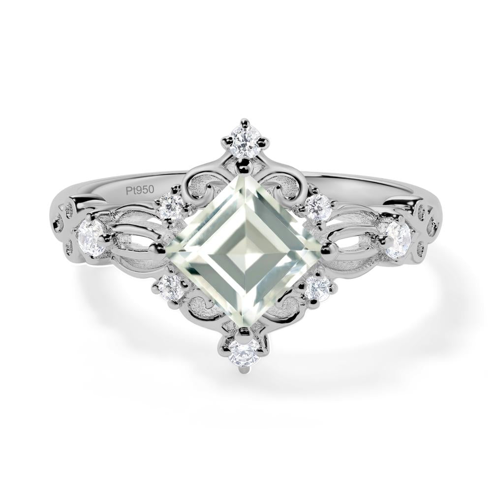 Square Cut Green Amethyst Art Deco Ring - LUO Jewelry #metal_platinum