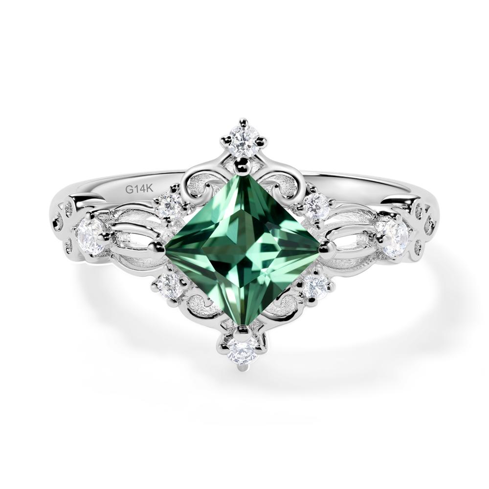 Green Sapphire Art Deco Ring - LUO Jewelry #metal_14k white gold