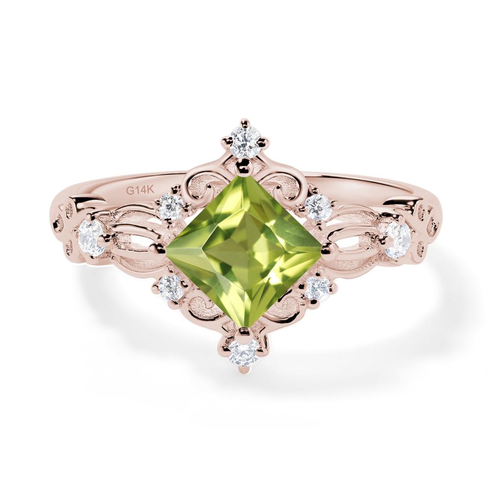 Princess Cut Peridot Art Deco Ring - LUO Jewelry #metal_14k rose gold