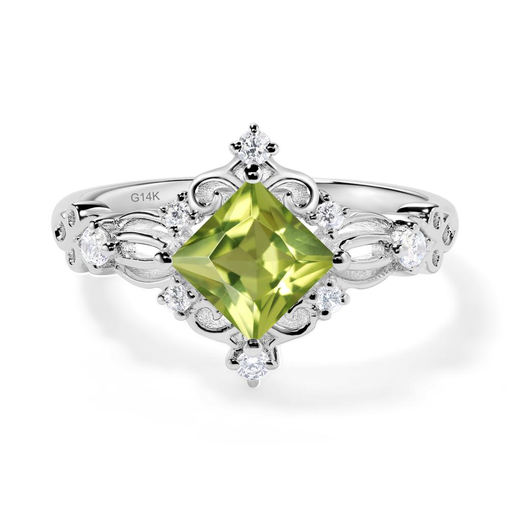 Princess Cut Peridot Art Deco Ring - LUO Jewelry #metal_14k white gold