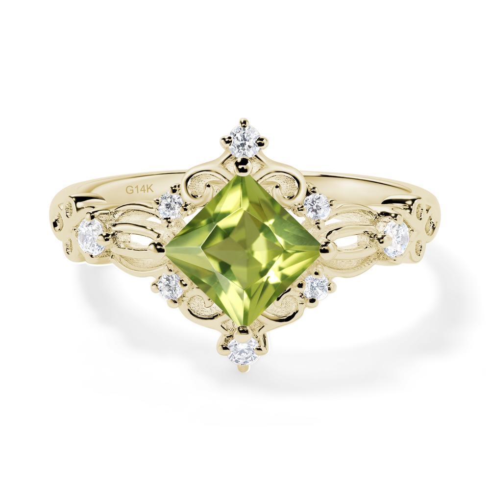 Princess Cut Peridot Art Deco Ring - LUO Jewelry #metal_14k yellow gold