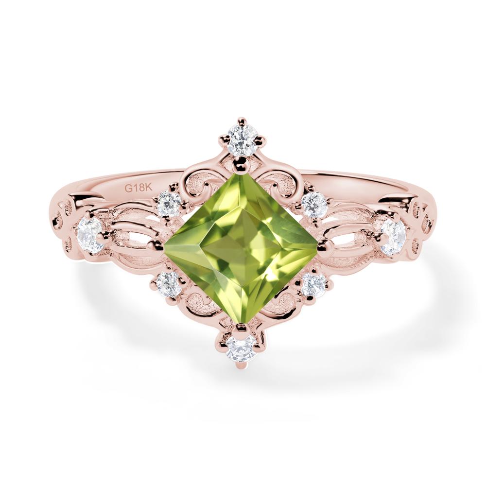 Princess Cut Peridot Art Deco Ring - LUO Jewelry #metal_18k rose gold