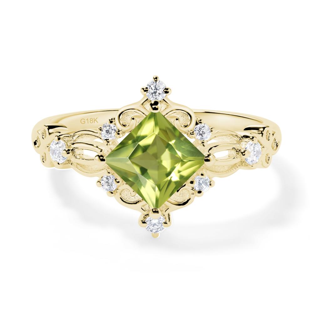 Princess Cut Peridot Art Deco Ring - LUO Jewelry #metal_18k yellow gold