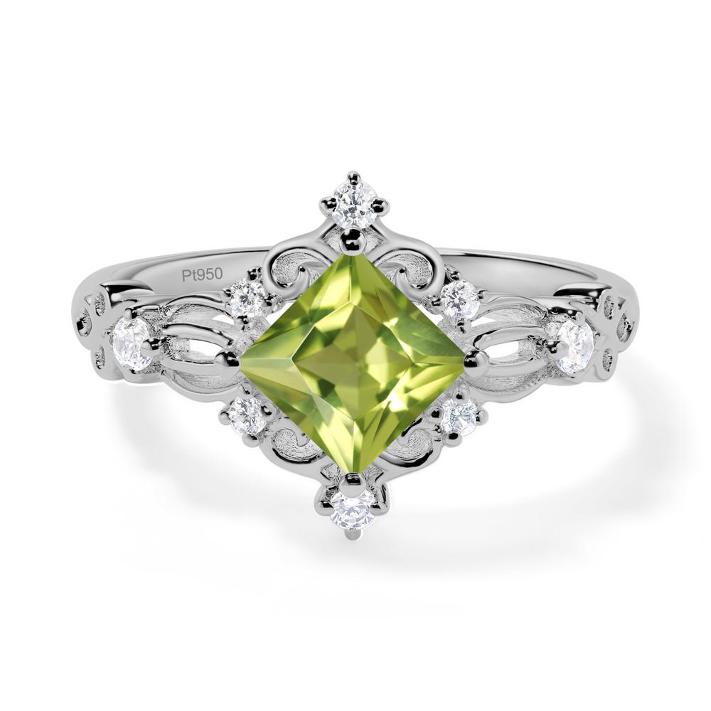 Princess Cut Peridot Art Deco Ring - LUO Jewelry #metal_platinum