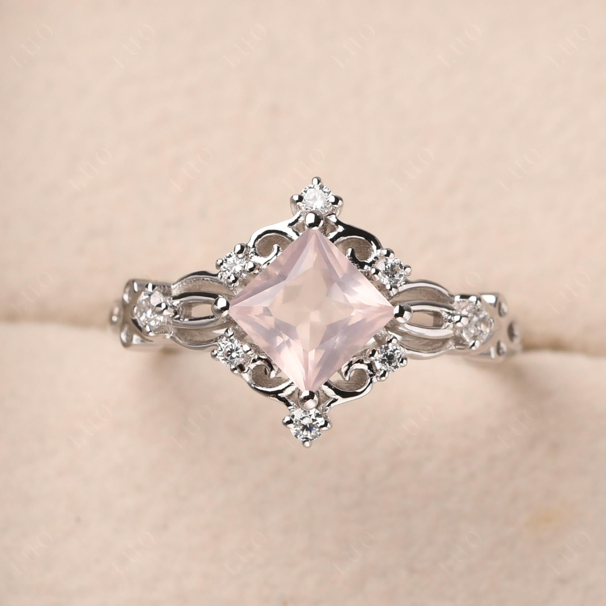 Rose Quartz Art Deco Ring - LUO Jewelry 