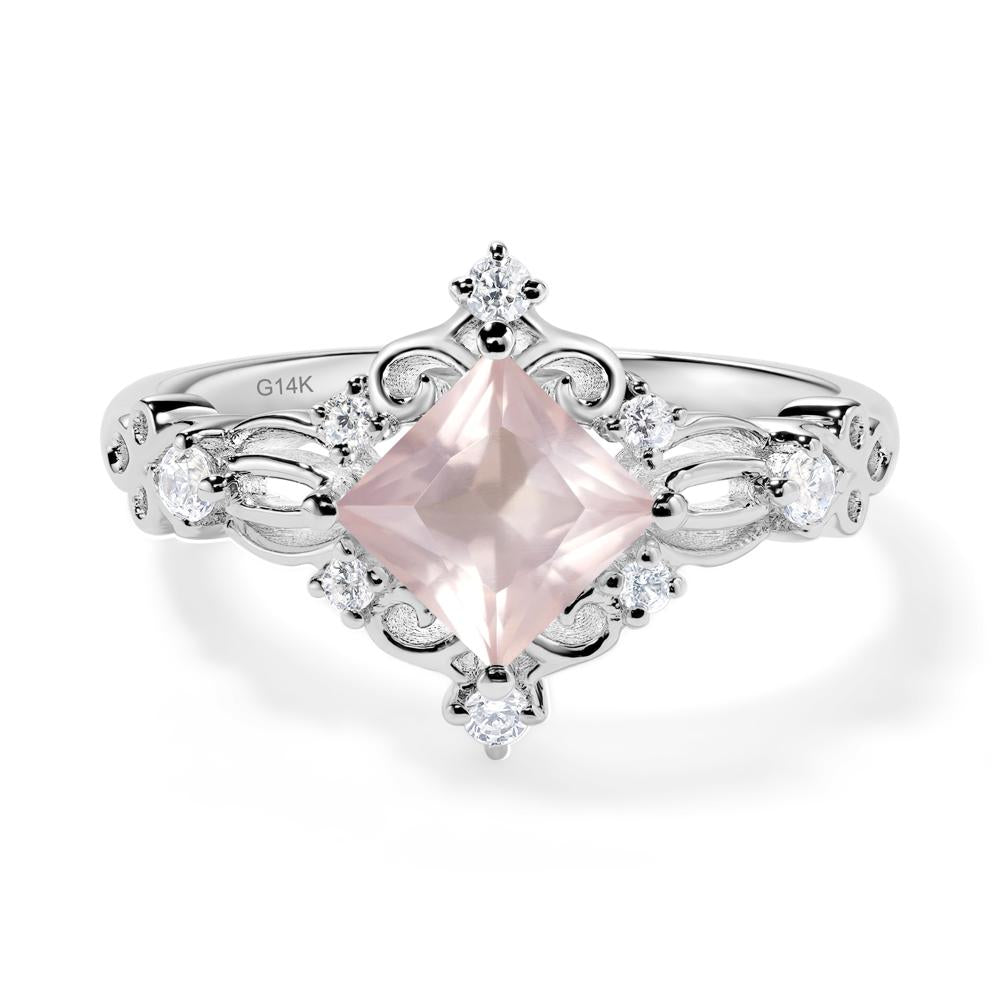 Rose Quartz Art Deco Ring - LUO Jewelry #metal_14k white gold