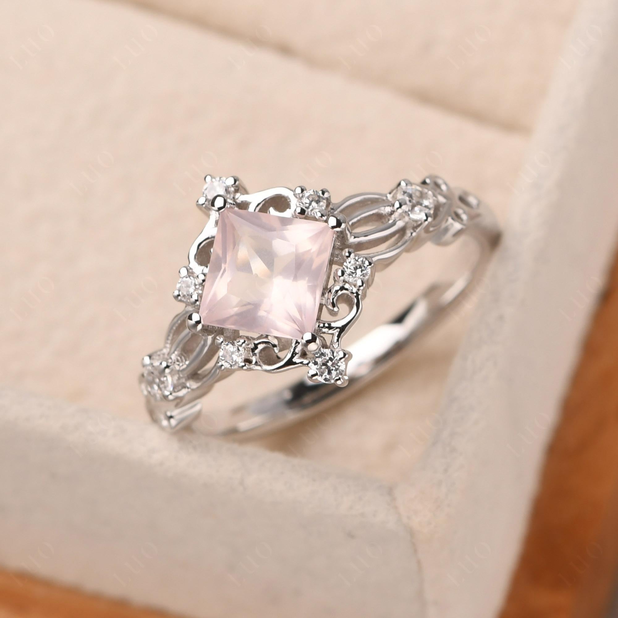 Rose Quartz Art Deco Ring - LUO Jewelry 