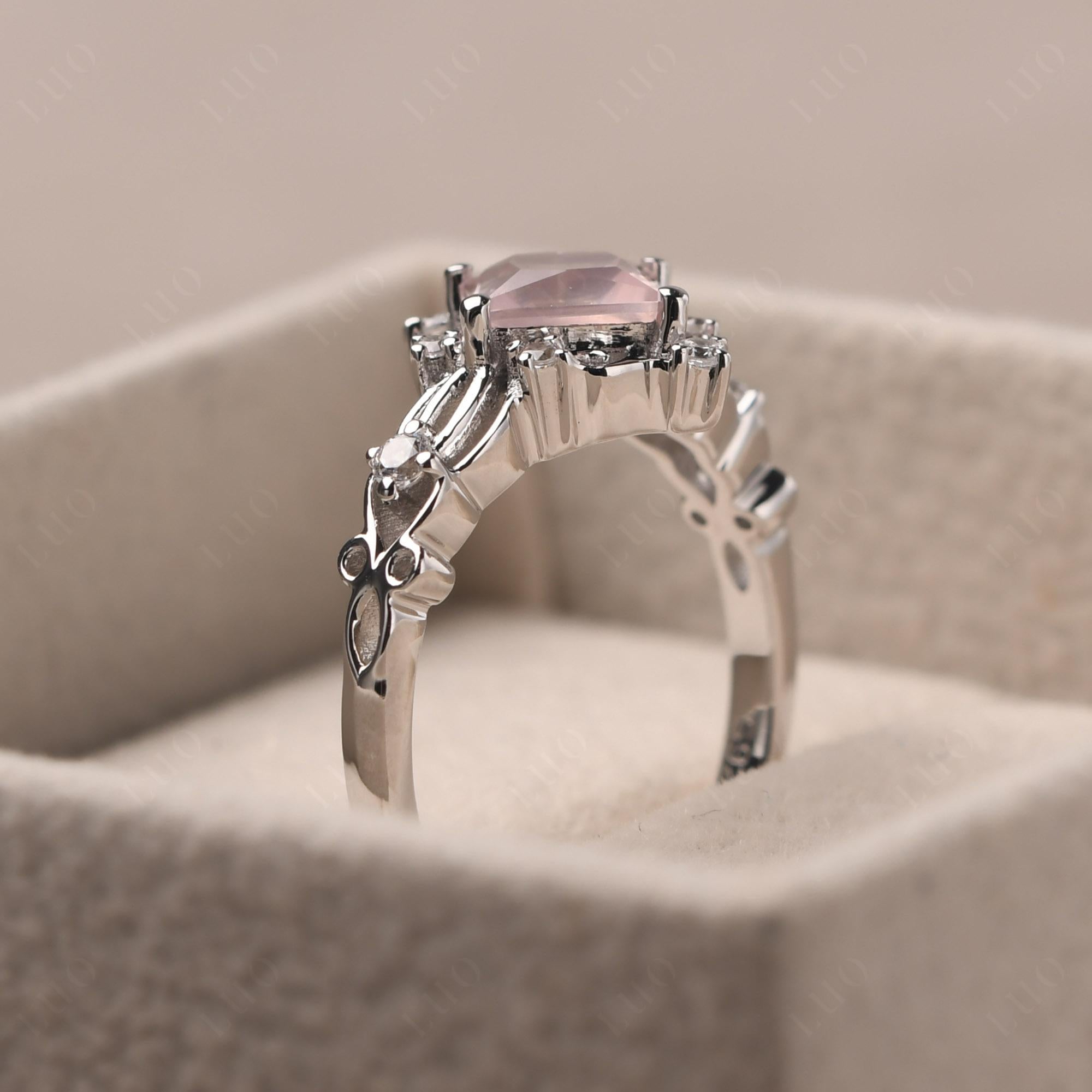 Rose Quartz Art Deco Ring - LUO Jewelry 