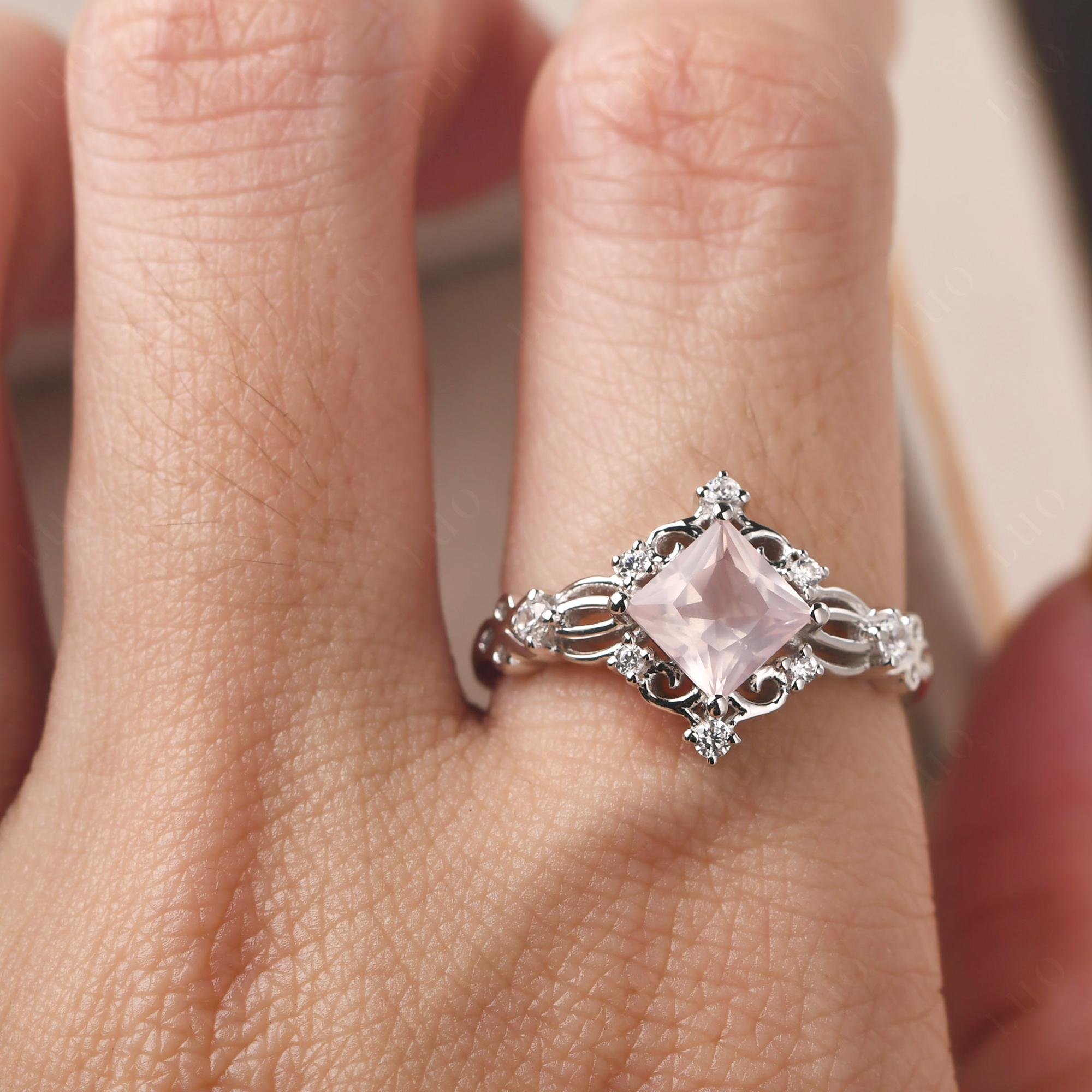 Rose Quartz Art Deco Ring - LUO Jewelry 