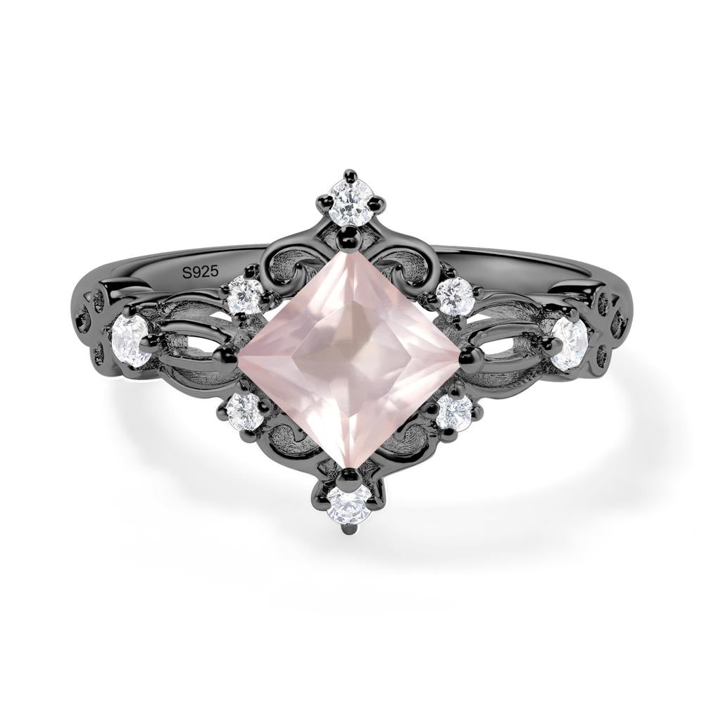 Rose Quartz Art Deco Ring - LUO Jewelry #metal_black finish sterling silver