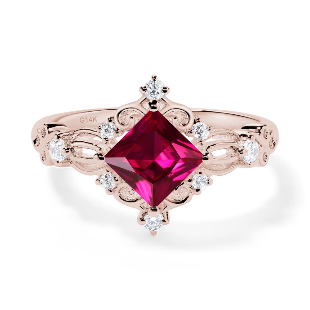 Princess Cut Ruby Art Deco Ring - LUO Jewelry #metal_14k rose gold