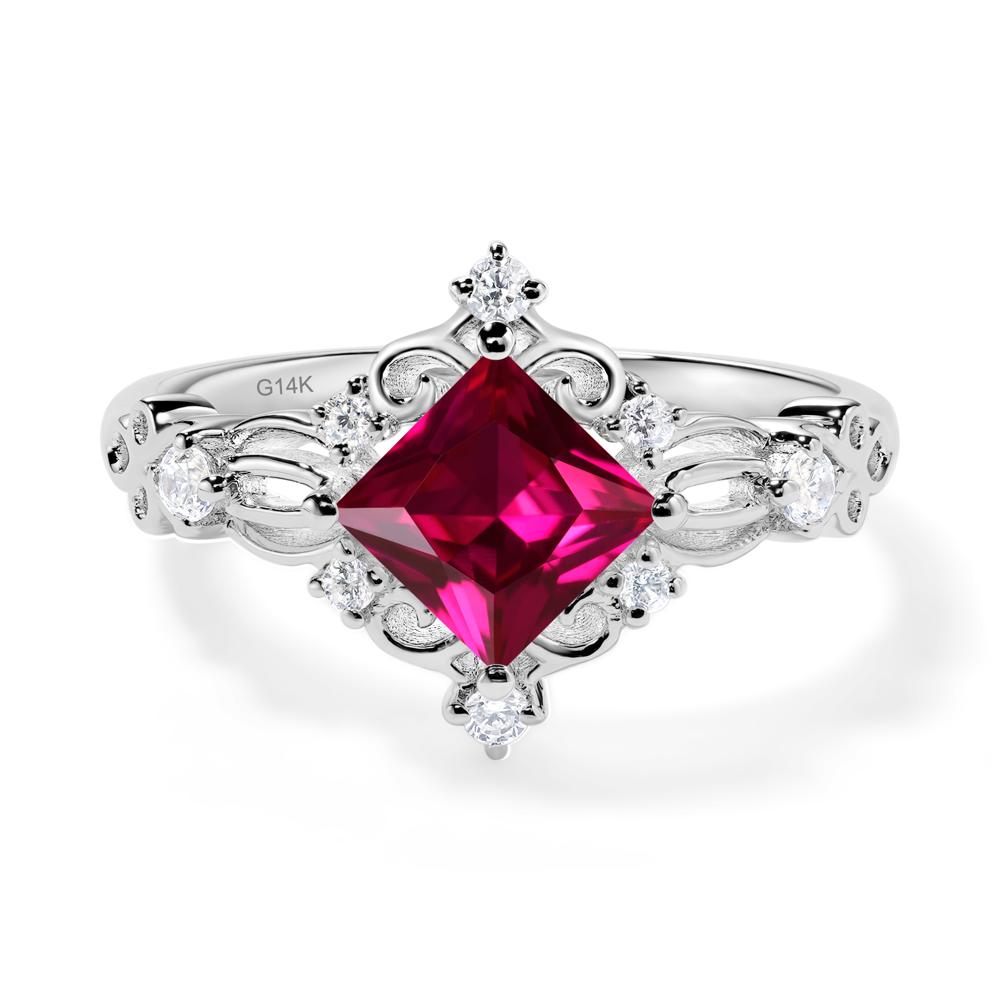 Princess Cut Ruby Art Deco Ring - LUO Jewelry #metal_14k white gold