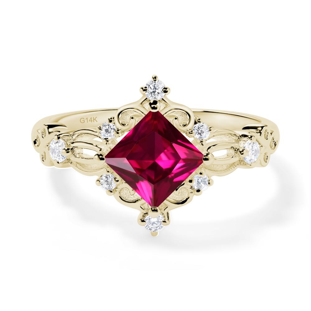 Princess Cut Ruby Art Deco Ring - LUO Jewelry #metal_14k yellow gold